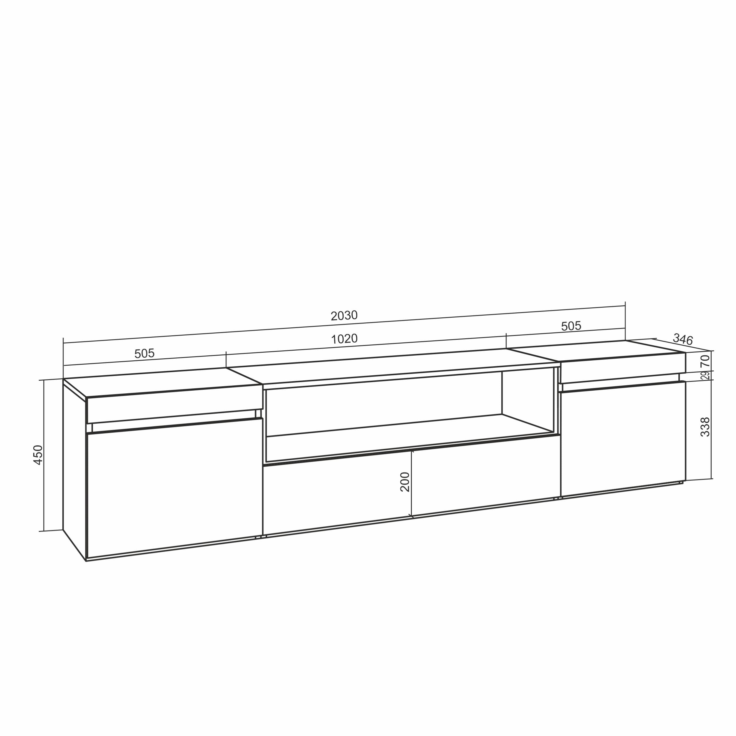 Meuble TV - 200x45x35cm - Cheminée électrique - Suspendu - Mural - Blanc et Noir