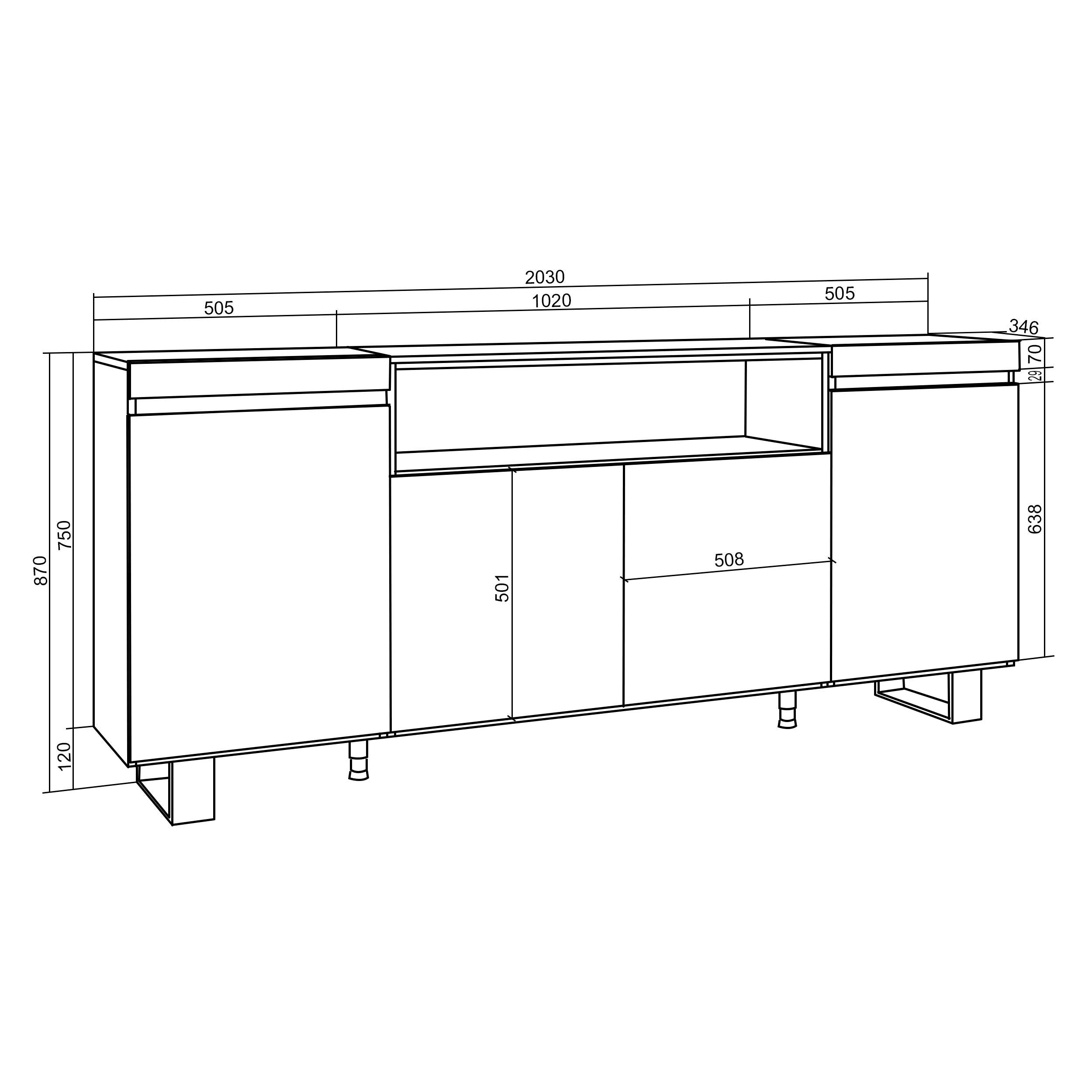 Buffet salon et cuisine - Meuble de Rangement- Commode - Cheminée électrique - 200 x 87 x 35 cm - Design industriel noir