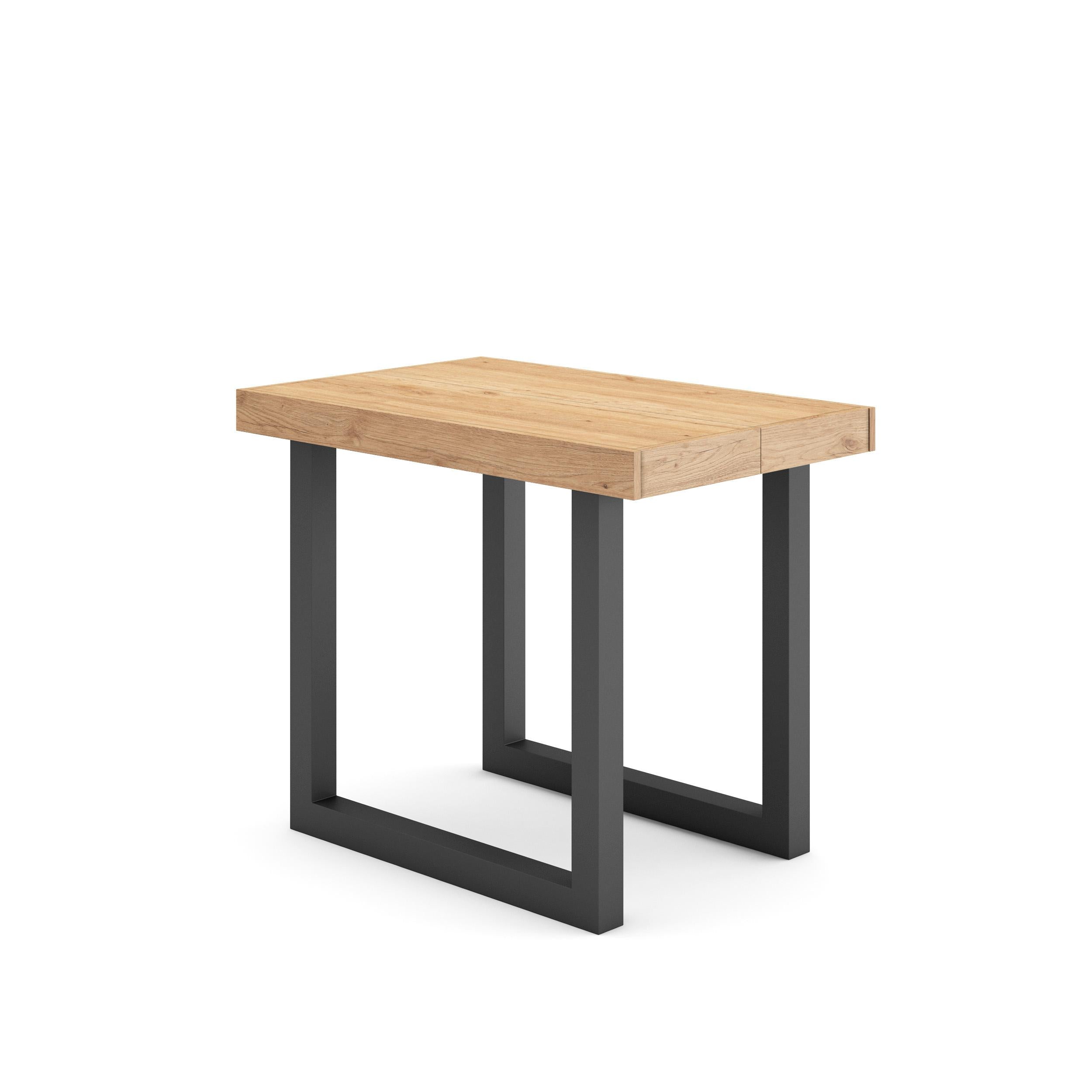 Table console extensible chêne 260 cm – Jusqu’à 12 personnes – Pieds en bois massif noirs en U