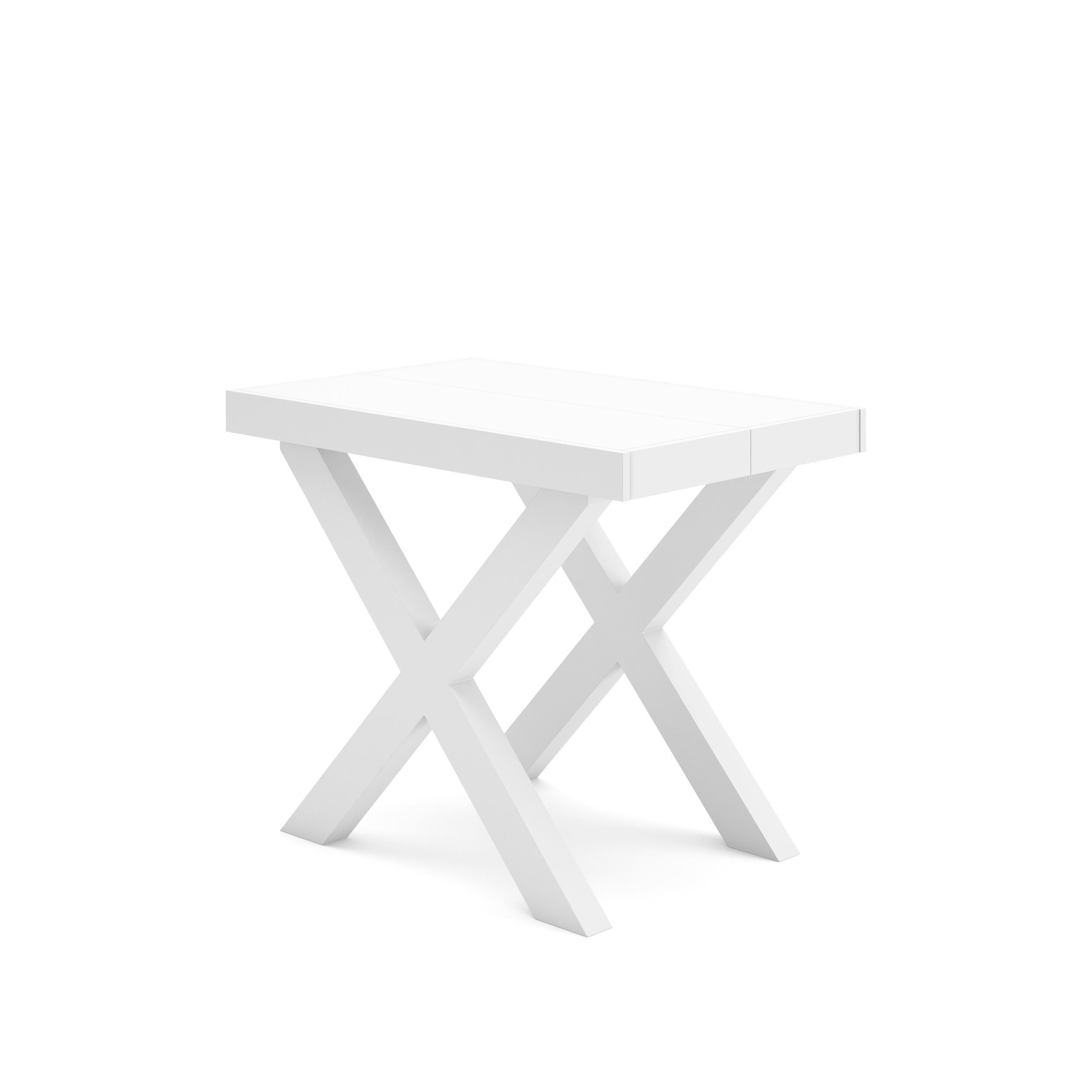 Table console extensible ciment & blanche 260 cm – Jusqu’à 12 personnes – Pieds en bois massif blancs en croix
