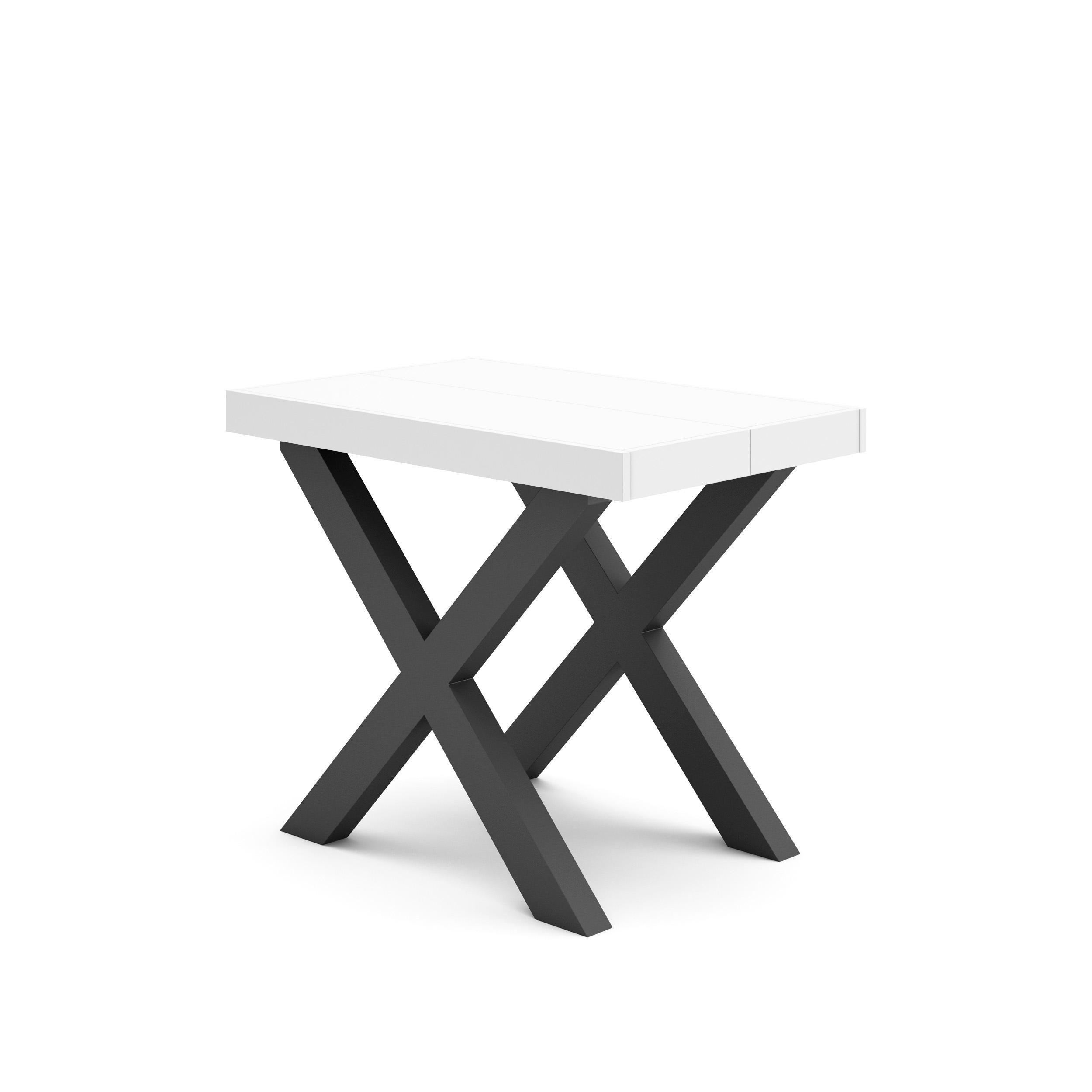 Table console extensible blanche 260 cm – Jusqu’à 12 personnes – Pieds en bois massif noirs en croix