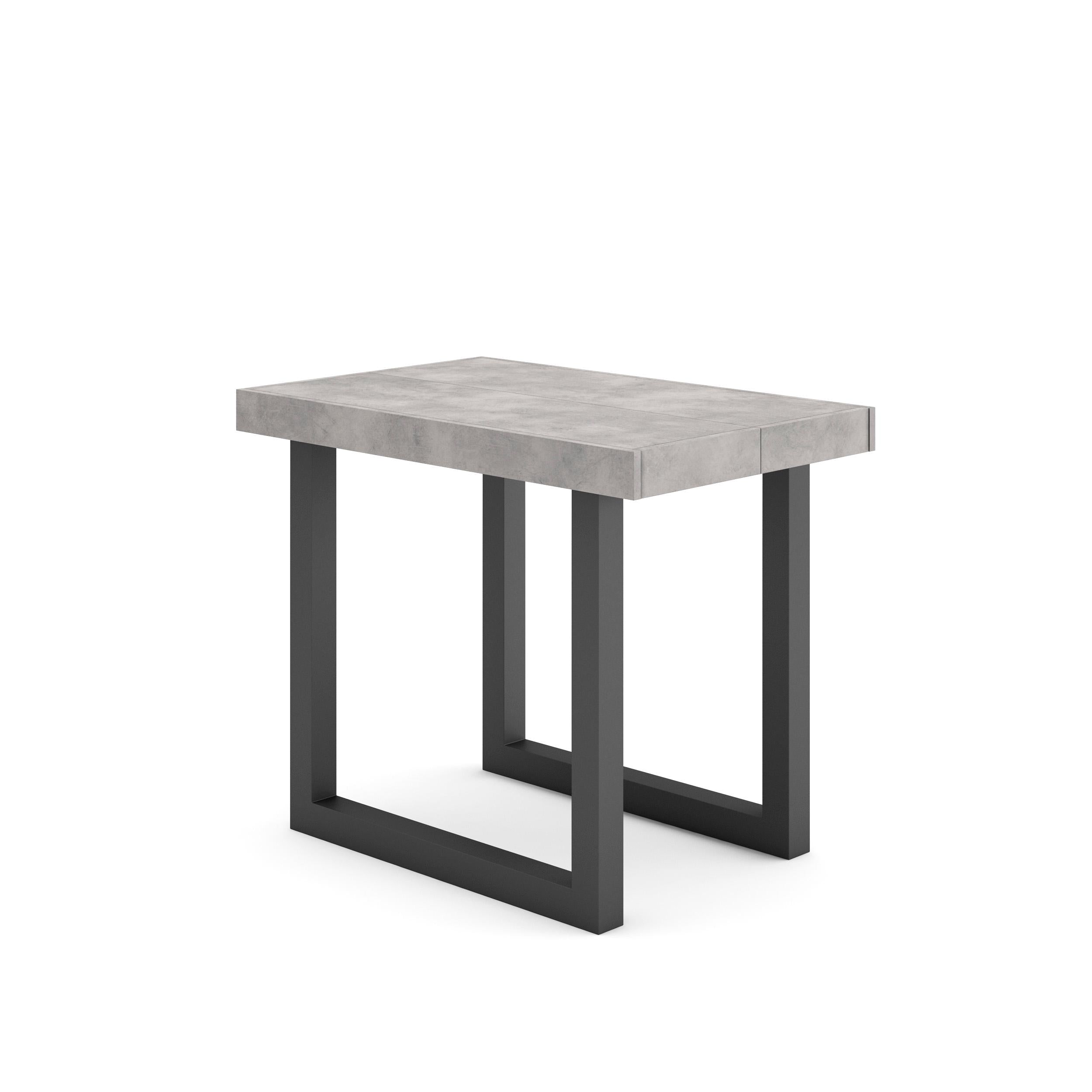 Table console extensible ciment 300 cm – Jusqu’à 14 personnes – Pieds en bois massif noirs en U