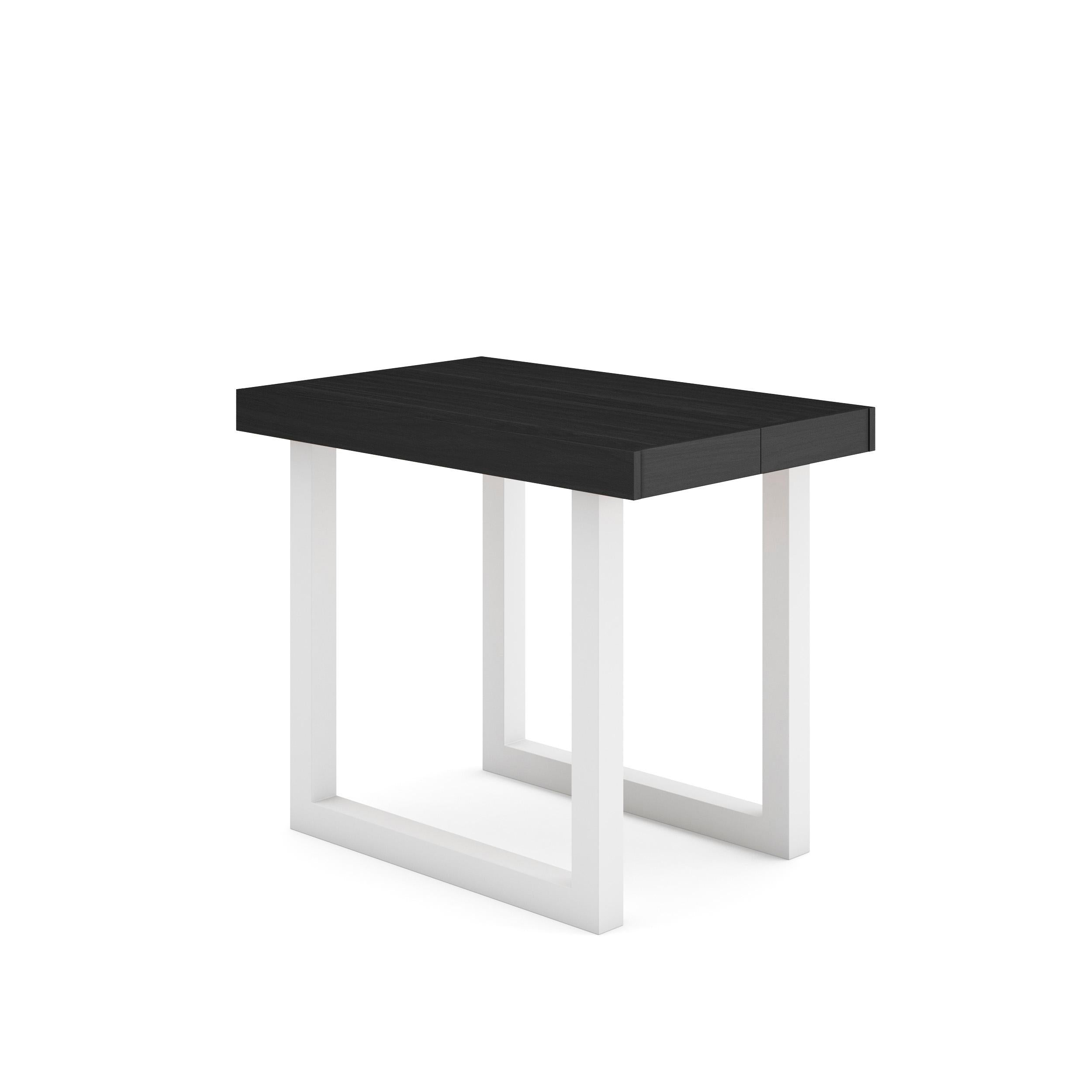 Table console extensible noire 260 cm – Jusqu’à 12 personnes – Pieds en bois massif blancs en U