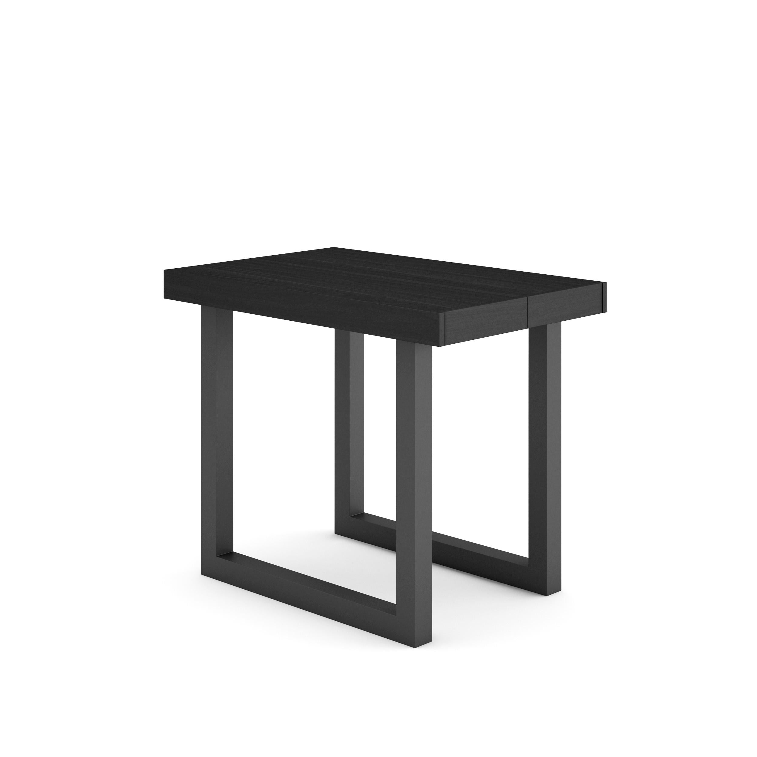 Table console extensible noire 260 cm – Jusqu’à 12 personnes – Pieds en bois massif noirs en U
