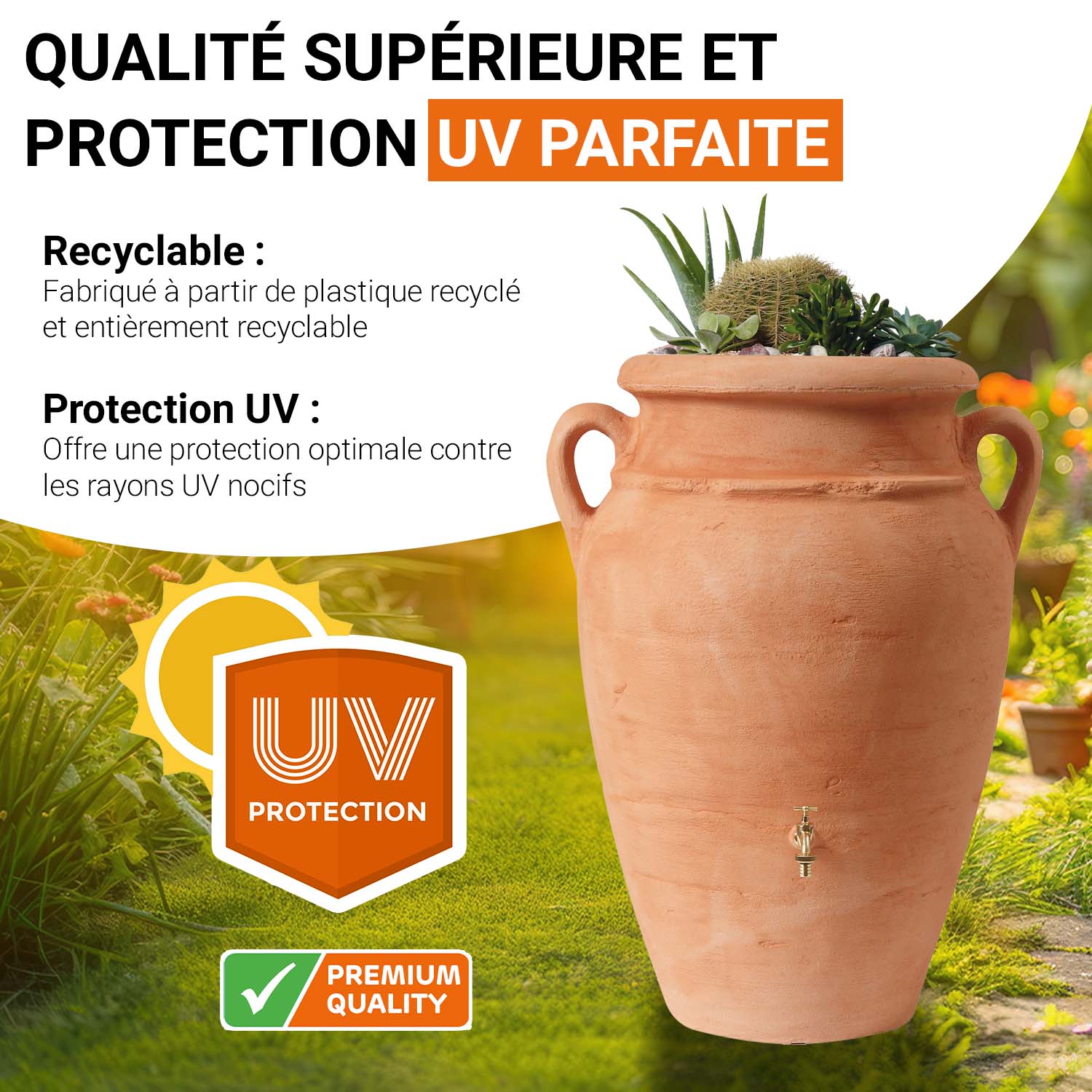 Récupérateur d´eau de pluie - Réservoir Antik amphore 250 L - Terracotta