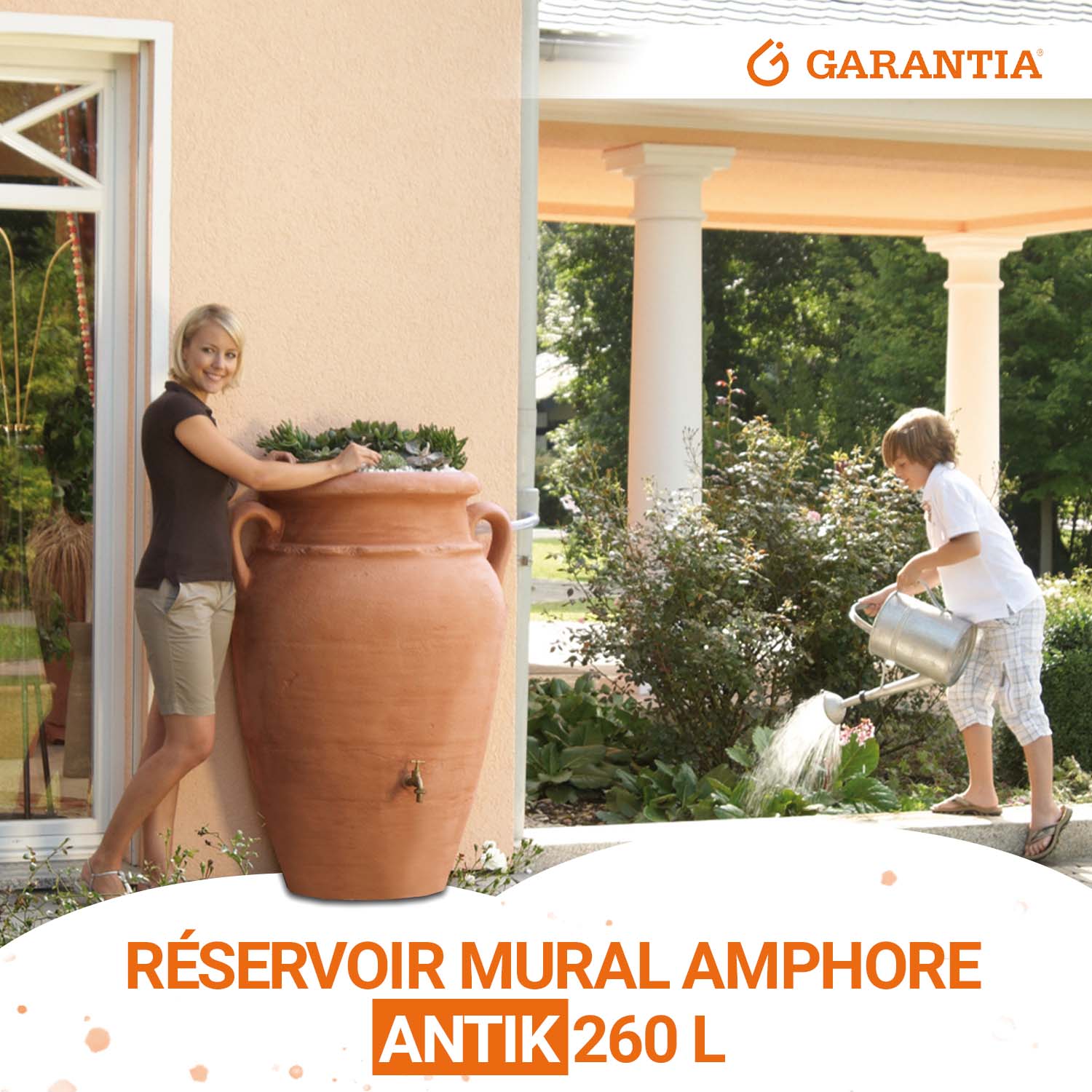 Récupérateur d´eau de pluie - Réservoir Antik amphore murale 260 L - Terracotta
