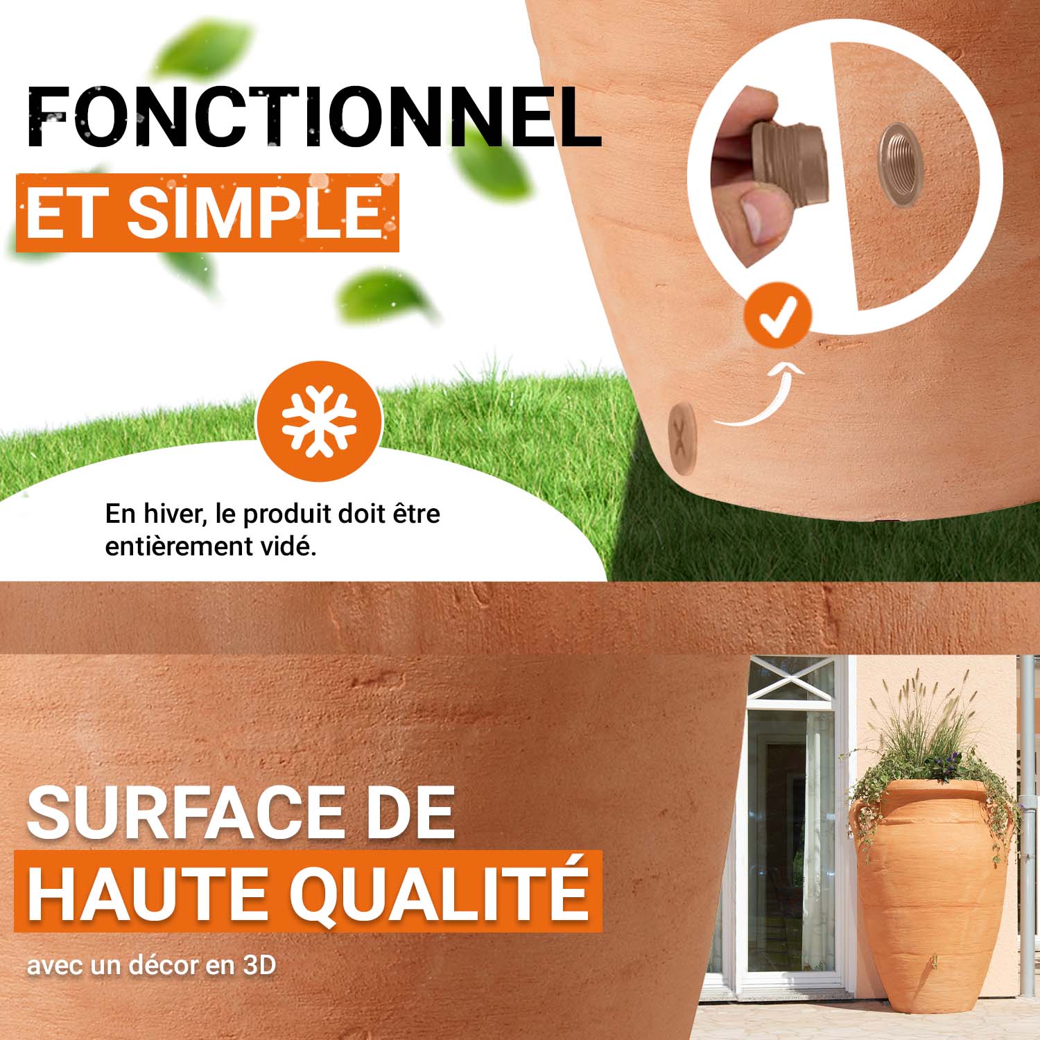 Récupérateur d´eau de pluie - Réservoir Antik amphore 600 L - Terracotta