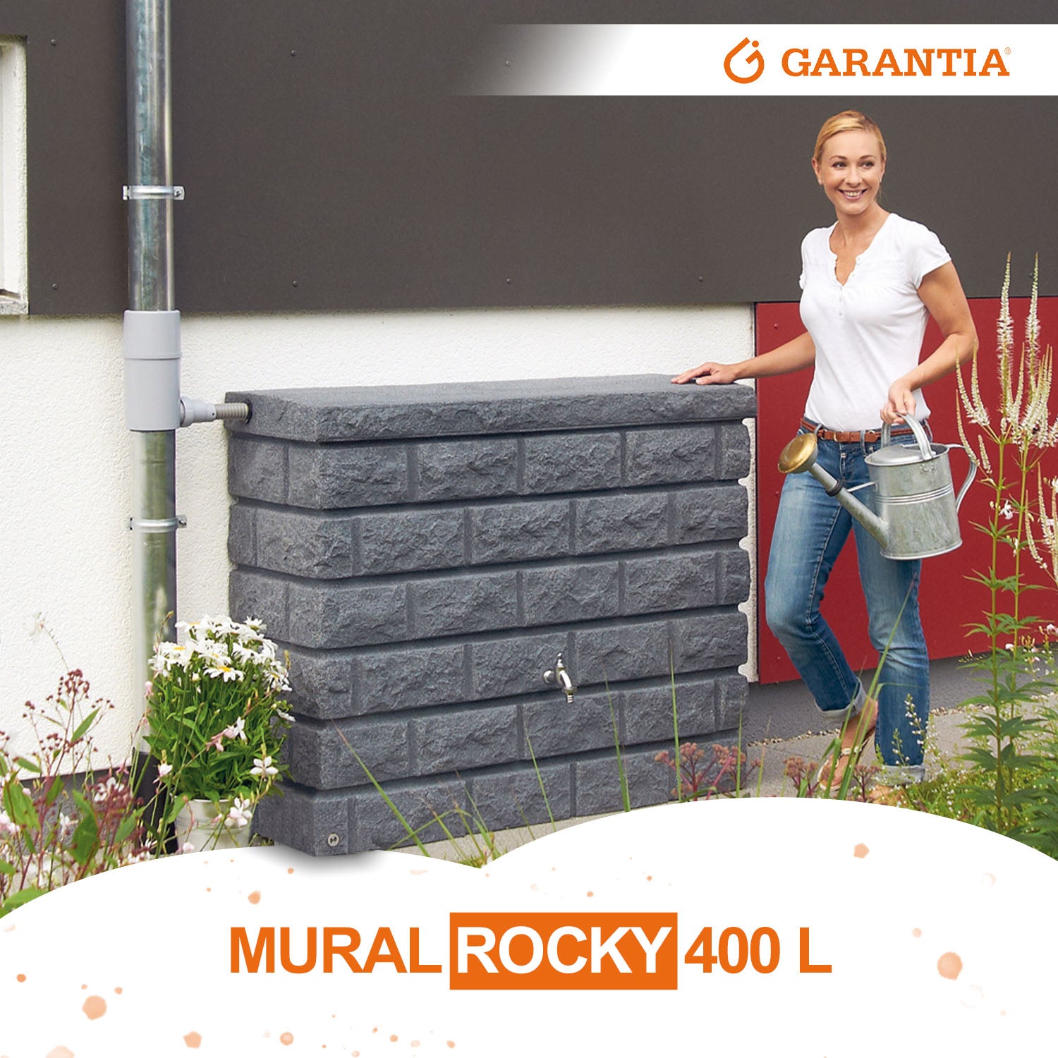 Récupérateur d´eau de pluie - Réservoir mural Rocky 400 L - Gris granit