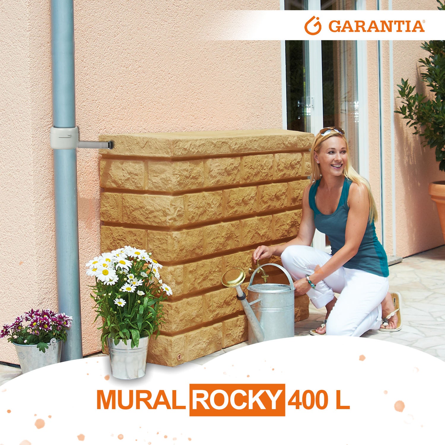 Récupérateur d´eau de pluie - Réservoir mural Rocky 400 L - Sable