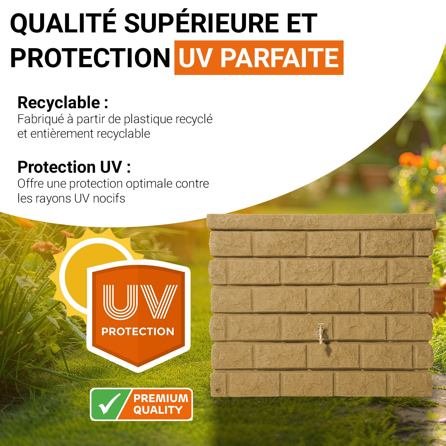 Récupérateur d´eau de pluie - Réservoir mural Rocky 400 L - Sable