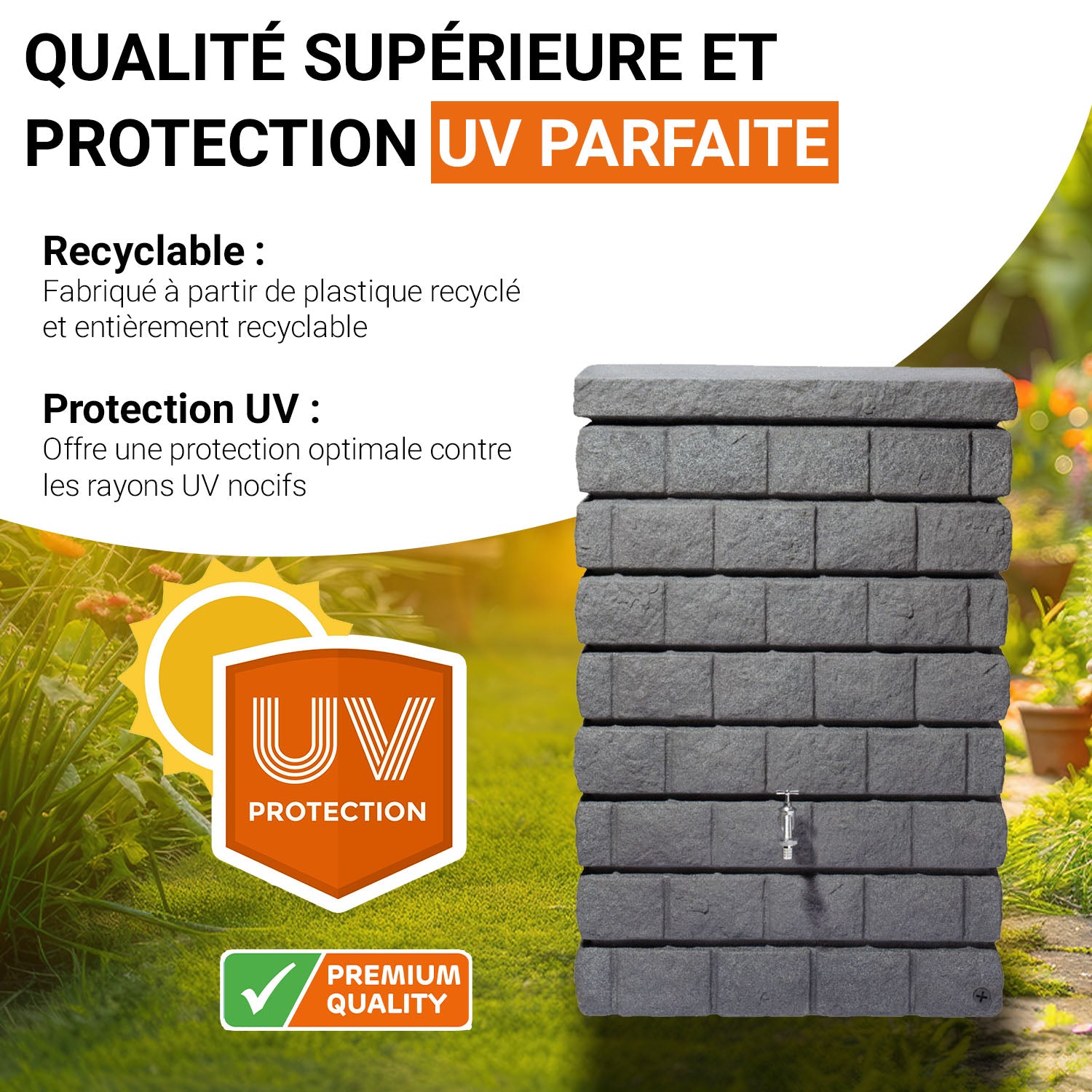 Récupérateur d´eau de pluie - Réservoir mural Rocky Jr 300 L - Gris foncé