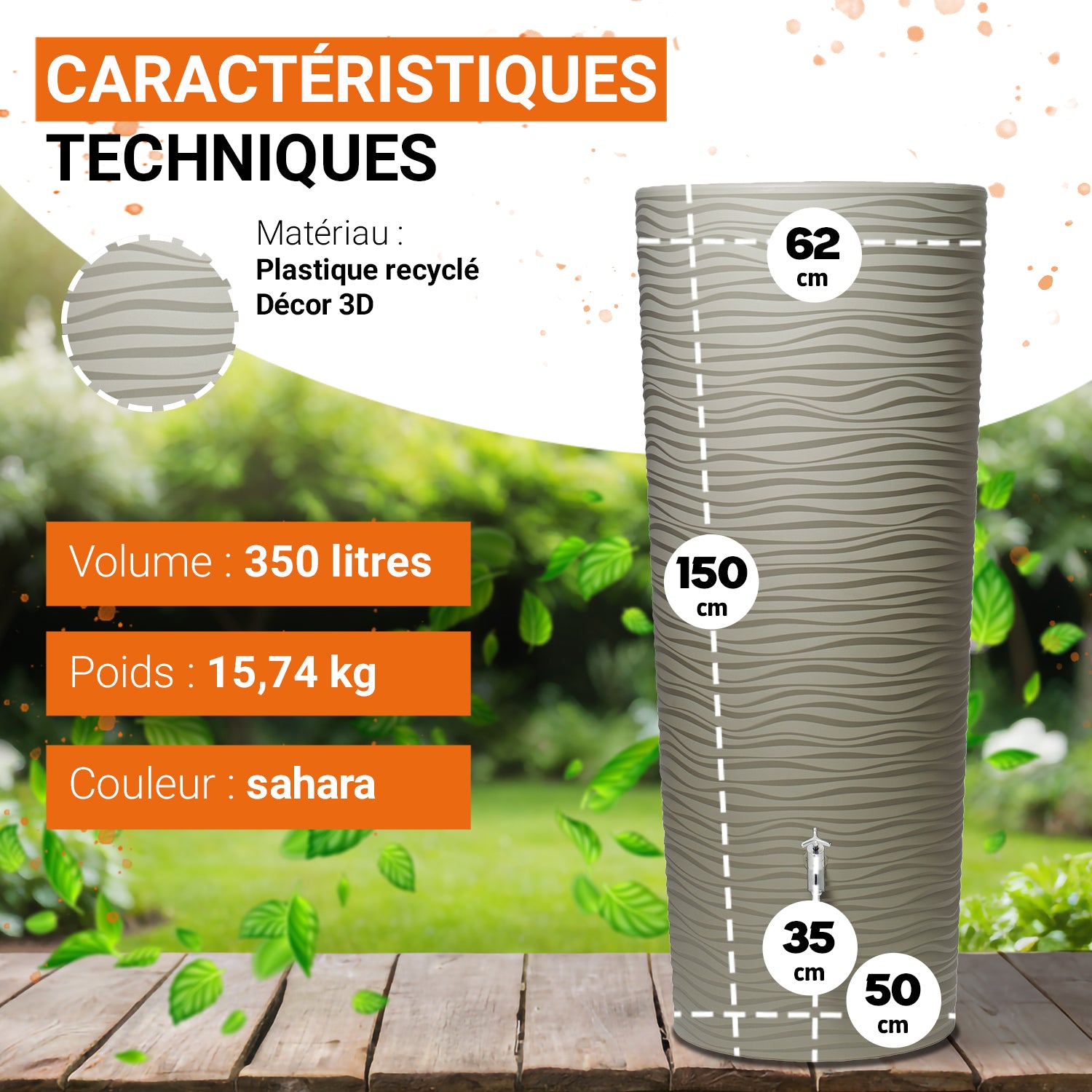 Récupérateur d´eau de pluie Natura 2 en 1 350 L - Sahara