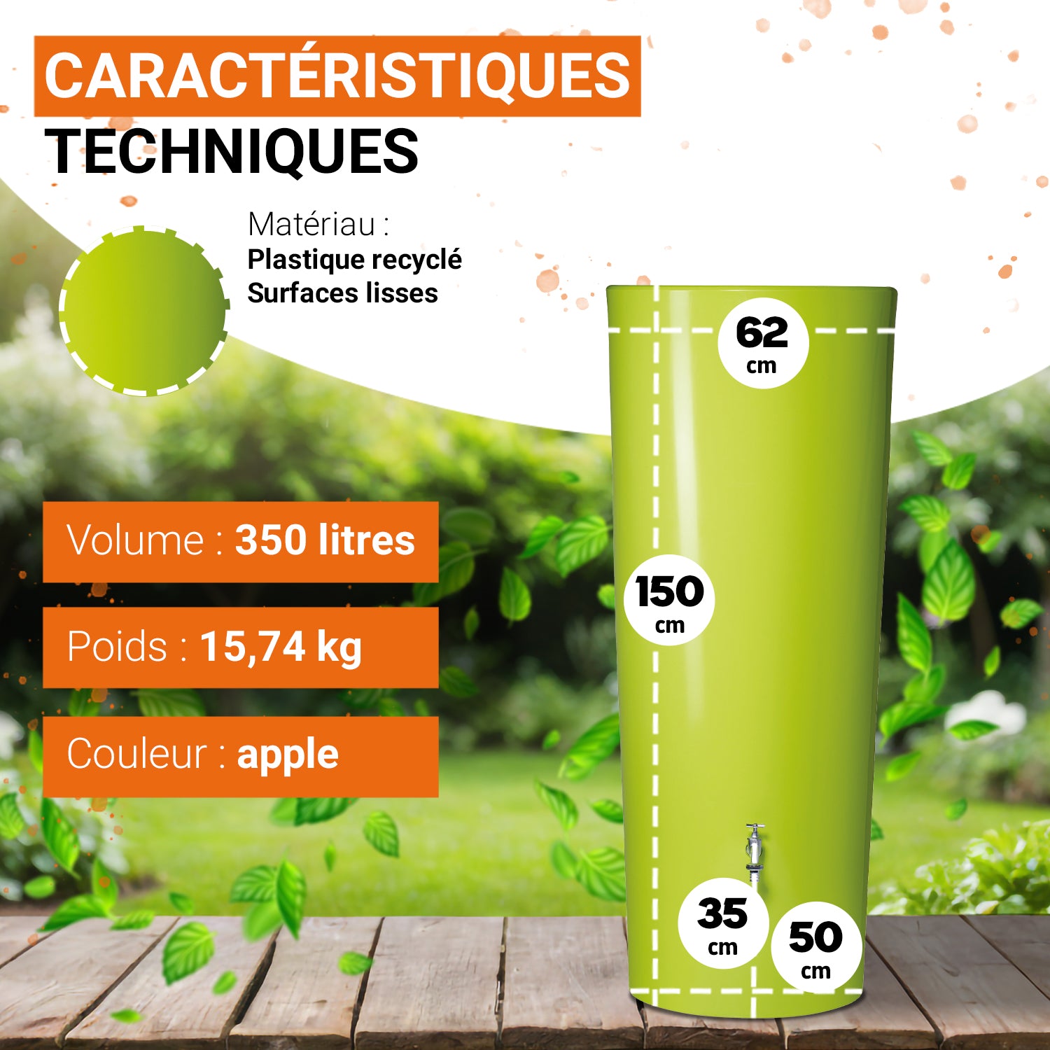 Récupérateur d´eau de pluie Color 2 en 1 350 L - Apple