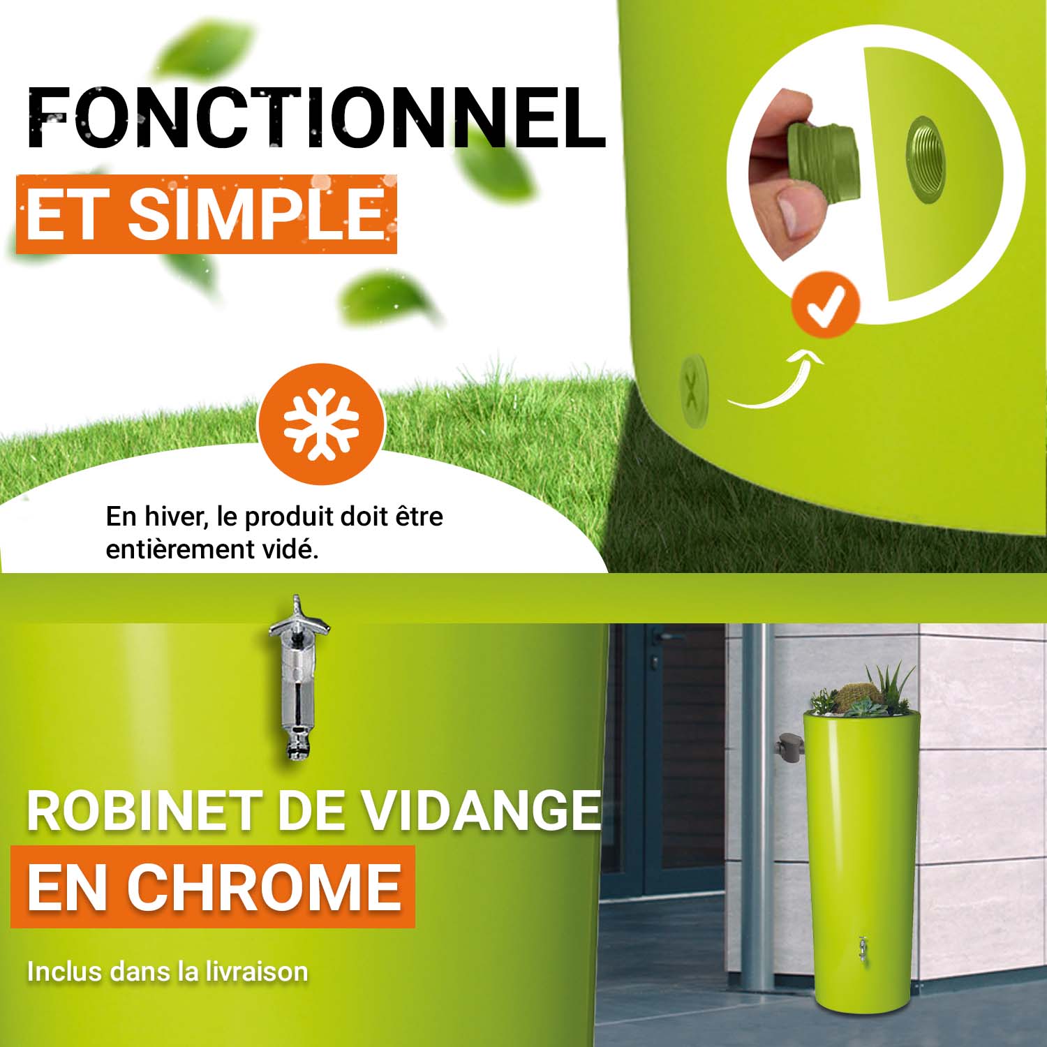Récupérateur d´eau de pluie Color 2 en 1 350 L - Apple
