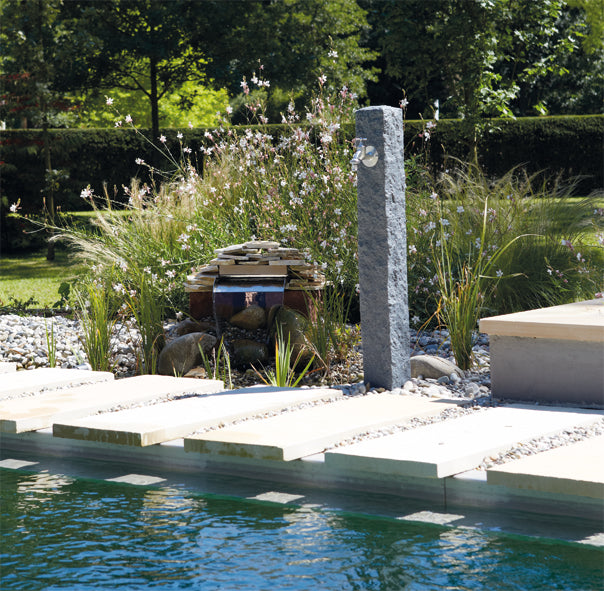 Fontaine de jardin Granit gris foncé - Robinet nostalgie - Grande vasque