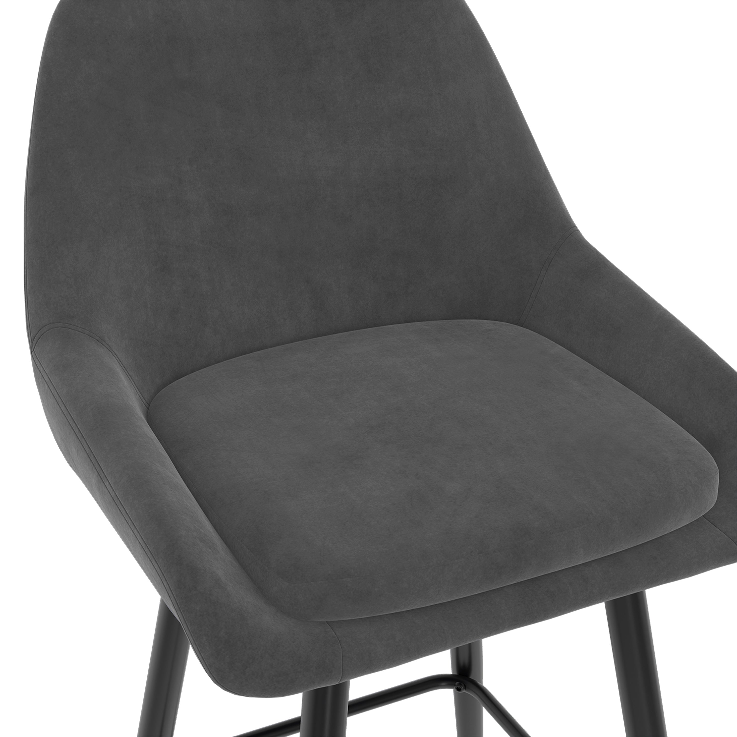 Tabourets de bar Olivia assise velours gris foncé et pieds métal - lot de 2