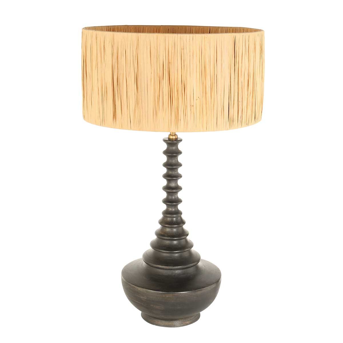 Lampe de table base en bois avec abat-jour en osier beige/jaune