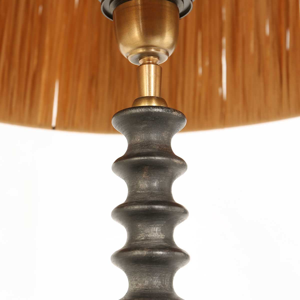 Lampe de table base en bois avec abat-jour en osier beige/jaune
