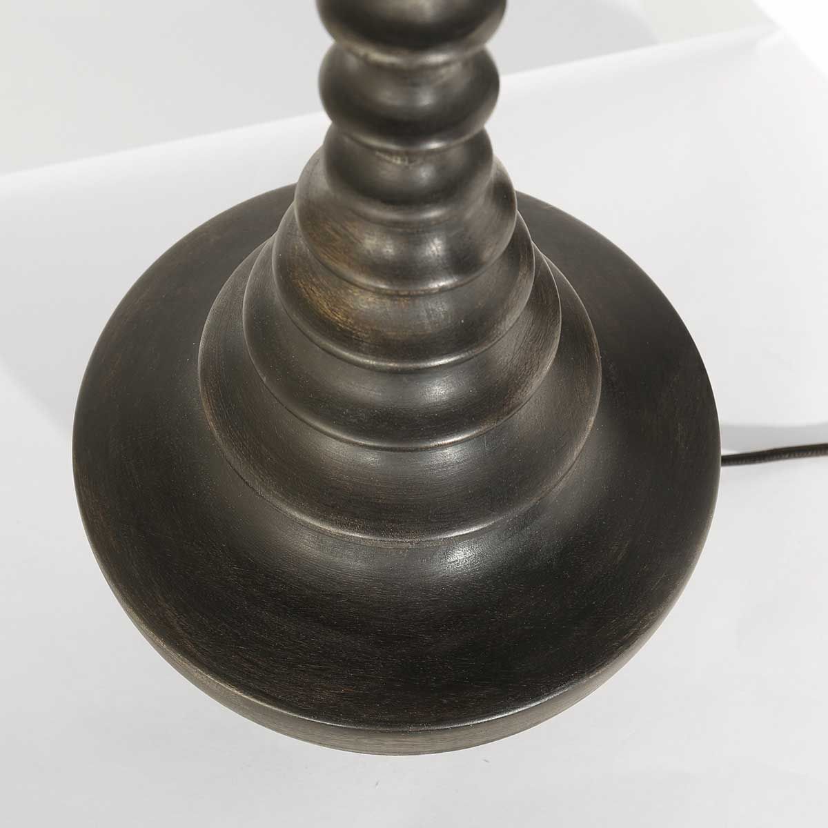 Lampe de table base en bois avec abat-jour en lin noir et doré