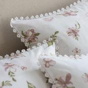 Taie traversin - 86x185cm - motif floral - blanc à fleur rose