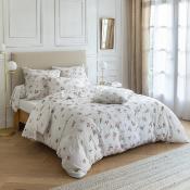 Drap plat - 240x300cm - motif floral - blanc à fleur rose