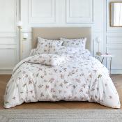 Housse de couette - 240x260cm - motif floral - blanc à fleur rose