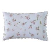 Taie oreiller - 65x65cm - motif floral - blanc à fleur rose