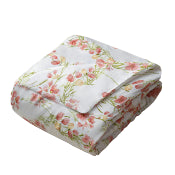 Housse de couette - 240x260cm - tissu percale blanc - fleurs rouges