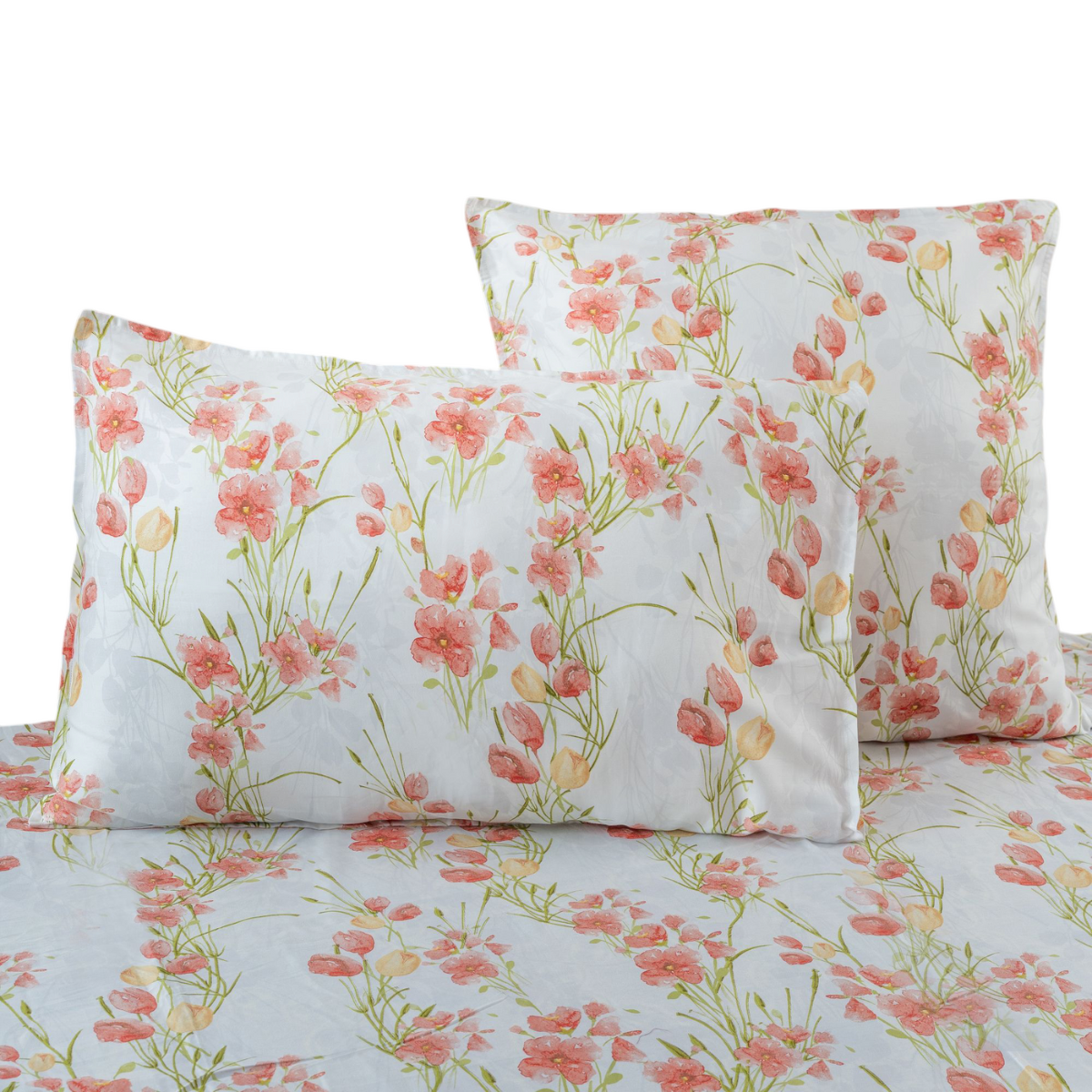 Taie oreiller - 50x75cm - tissu percale blanc - fleurs rouges