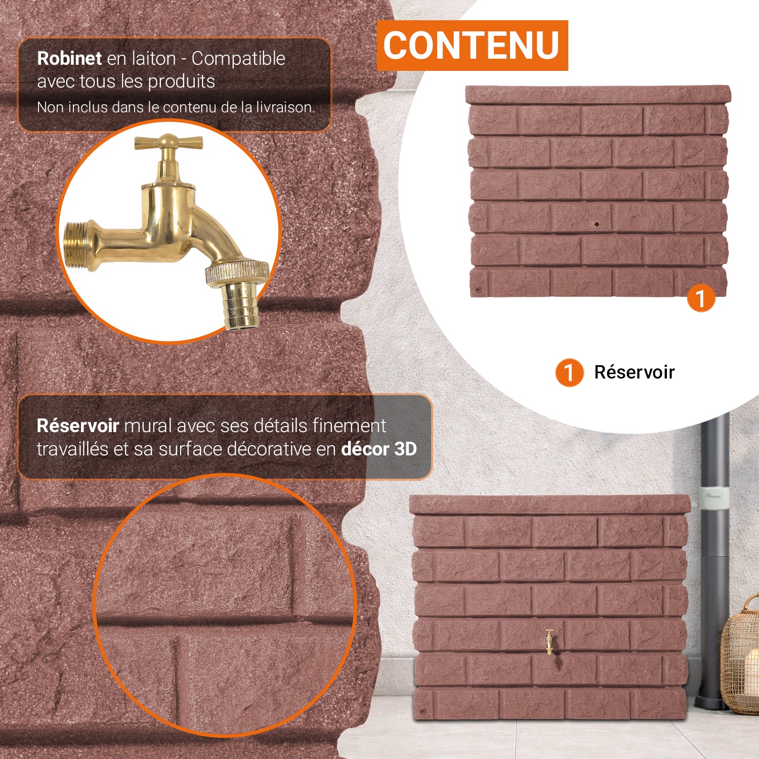 Récupérateur d´eau de pluie - Réservoir mural Rocky 400 L - Redstone