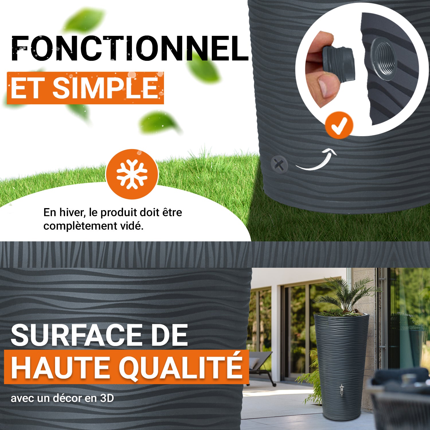 Récupérateur d´eau de pluie 210 L - Graphite avec bac à plantes