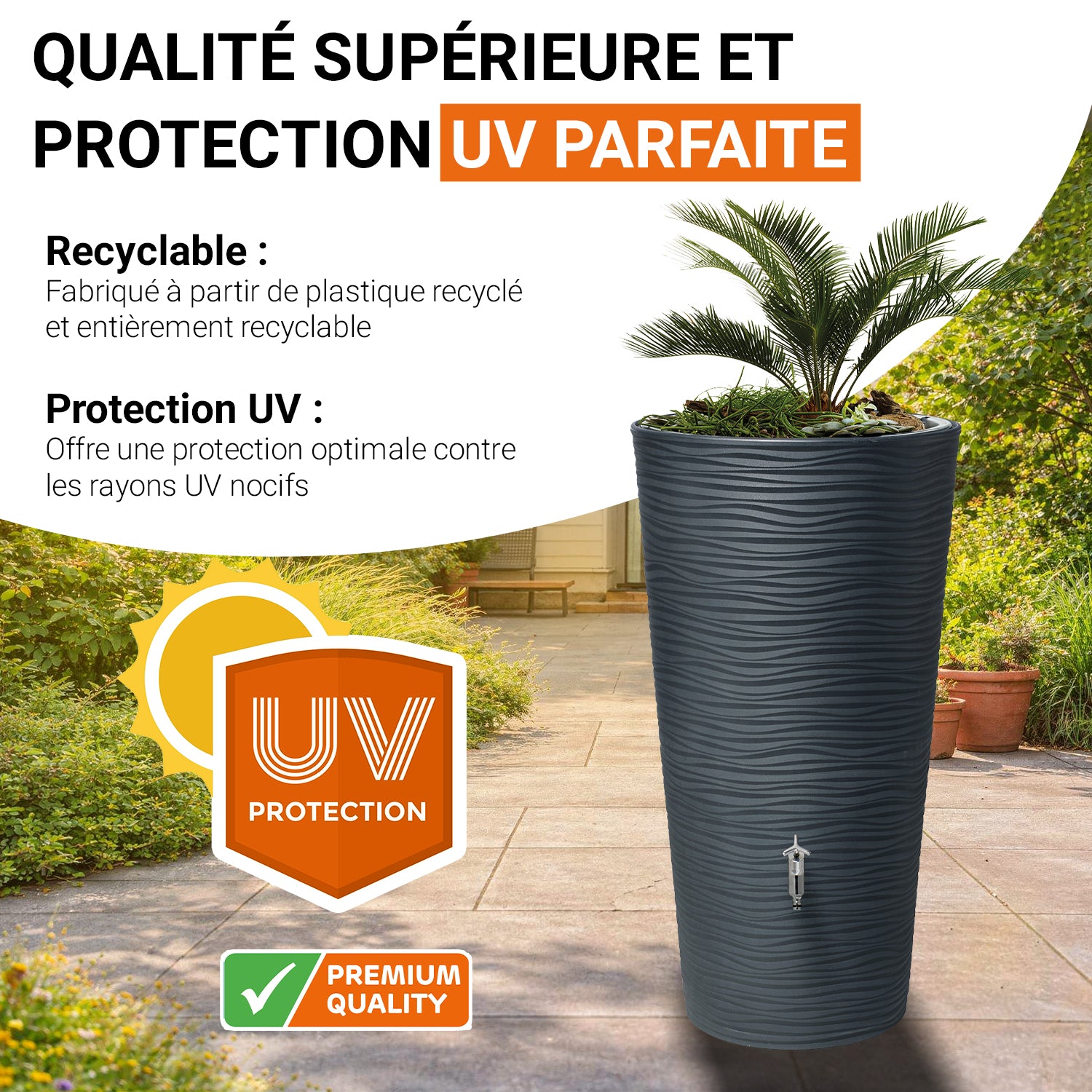 Récupérateur d´eau de pluie 210 L - Graphite avec bac à plantes
