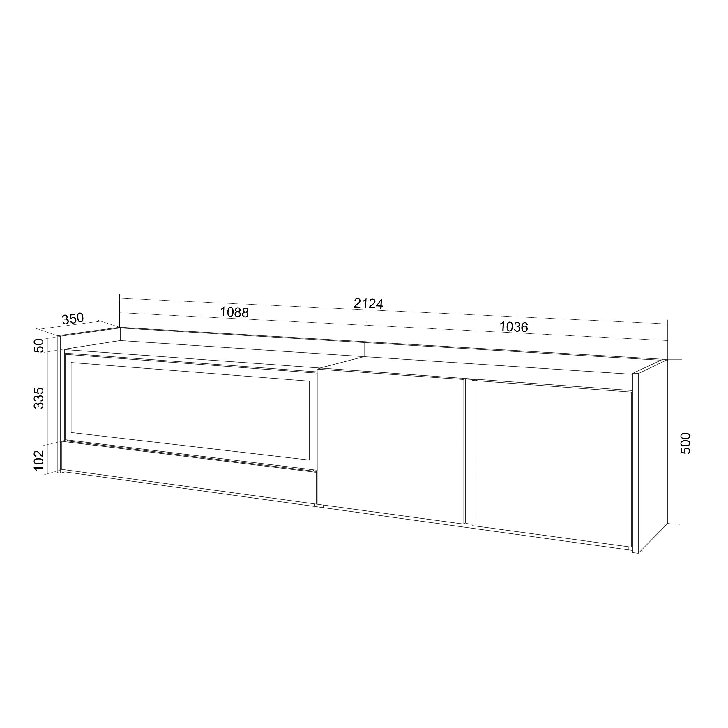 Meuble TV Suspendu 212x50x35 cm Pour les TV jusqu'à 80" Cheminée électrique à gauche XXL Mural Chêne et noir