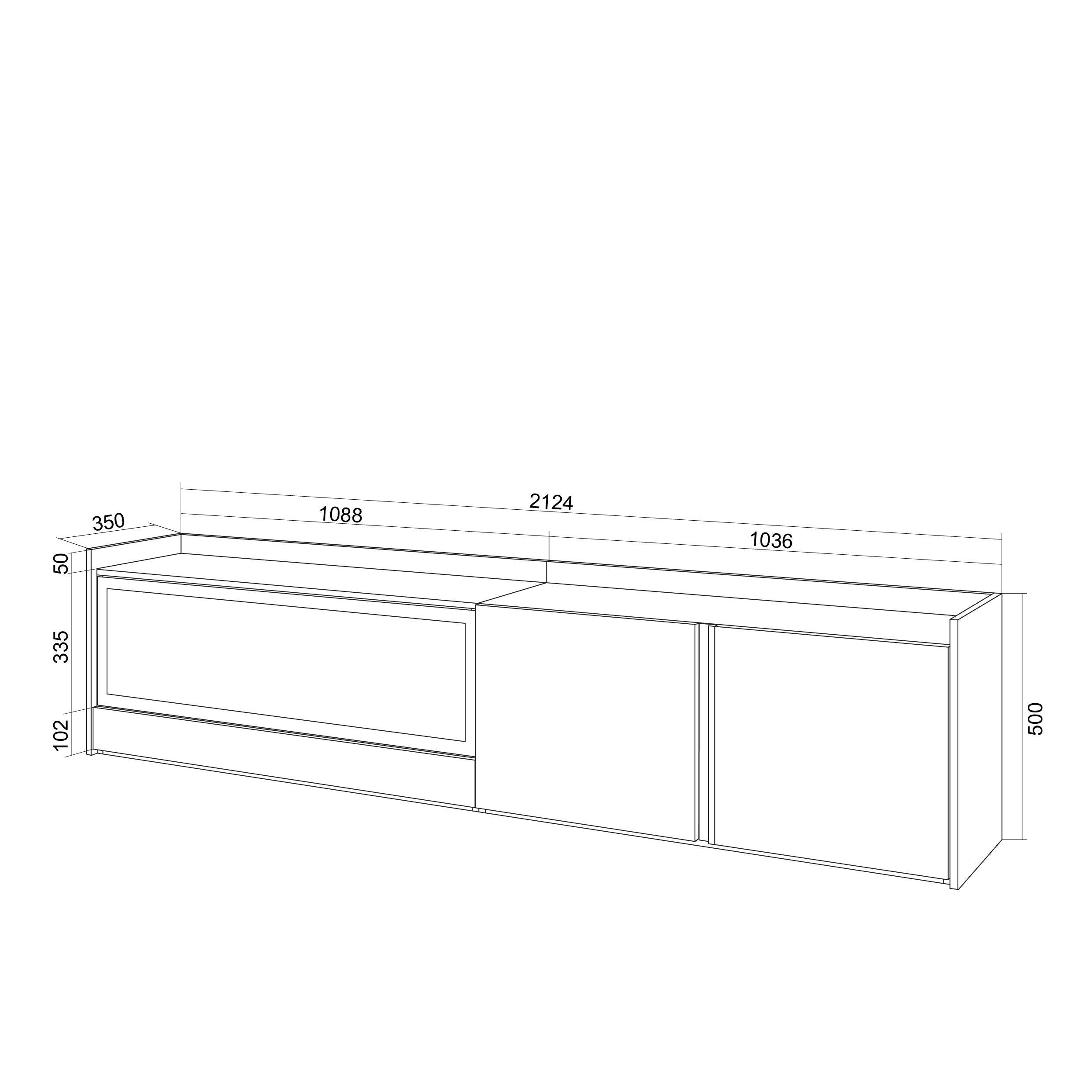Meuble TV 212x50x35 cm Pour les TV jusqu'à 80" Cheminée électrique à gauche XXL Chêne et noir