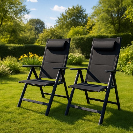 Lot de 2 fauteuils de jardin pliants avec dossier haut et coussin