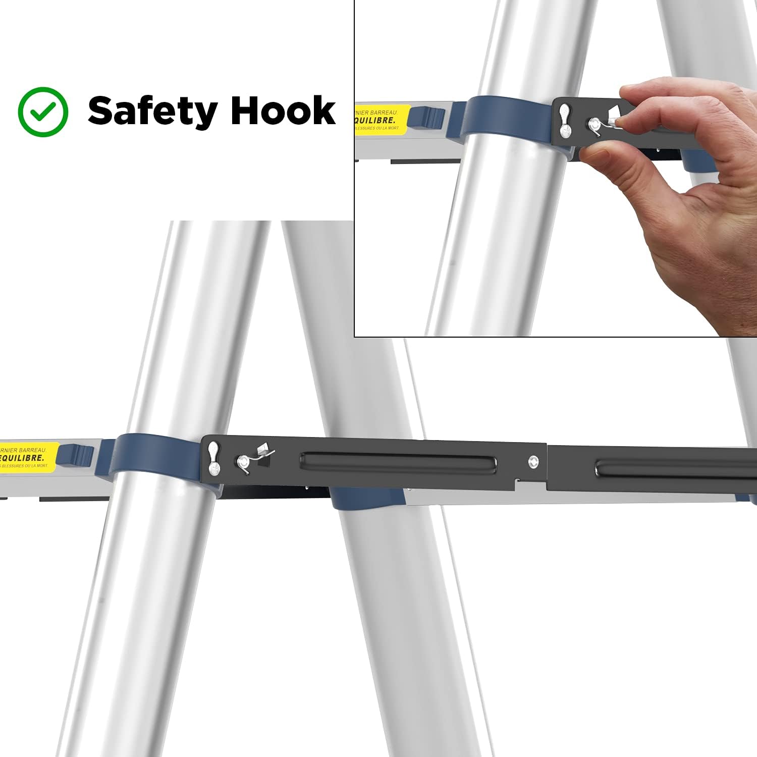 Escabeau télescopique en aluminium - 2 x 8 échelons - 5 m + 1 stabilisateur