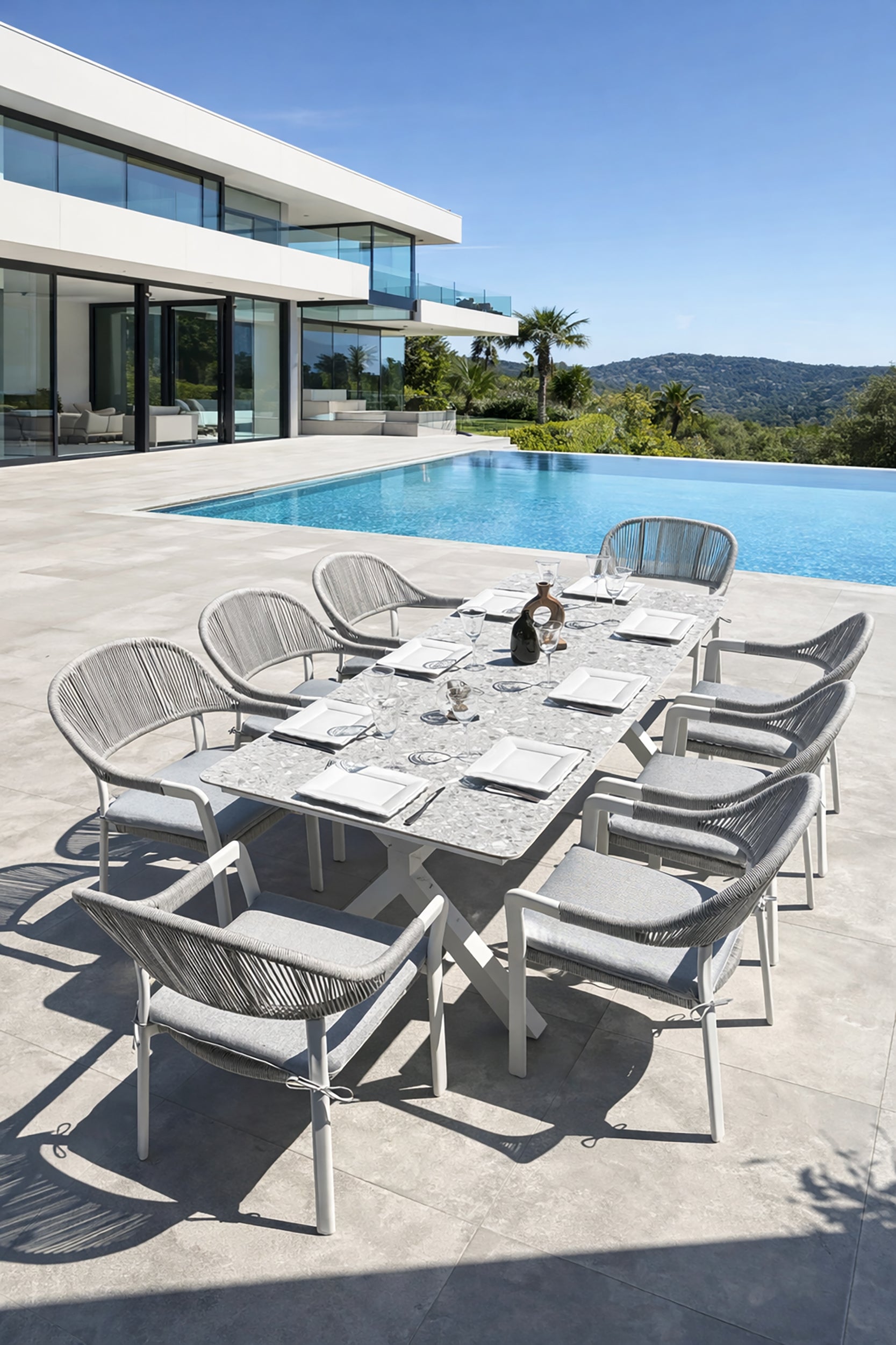 Ensemble repas de jardin Abella 8 places - Blanc 220 cm