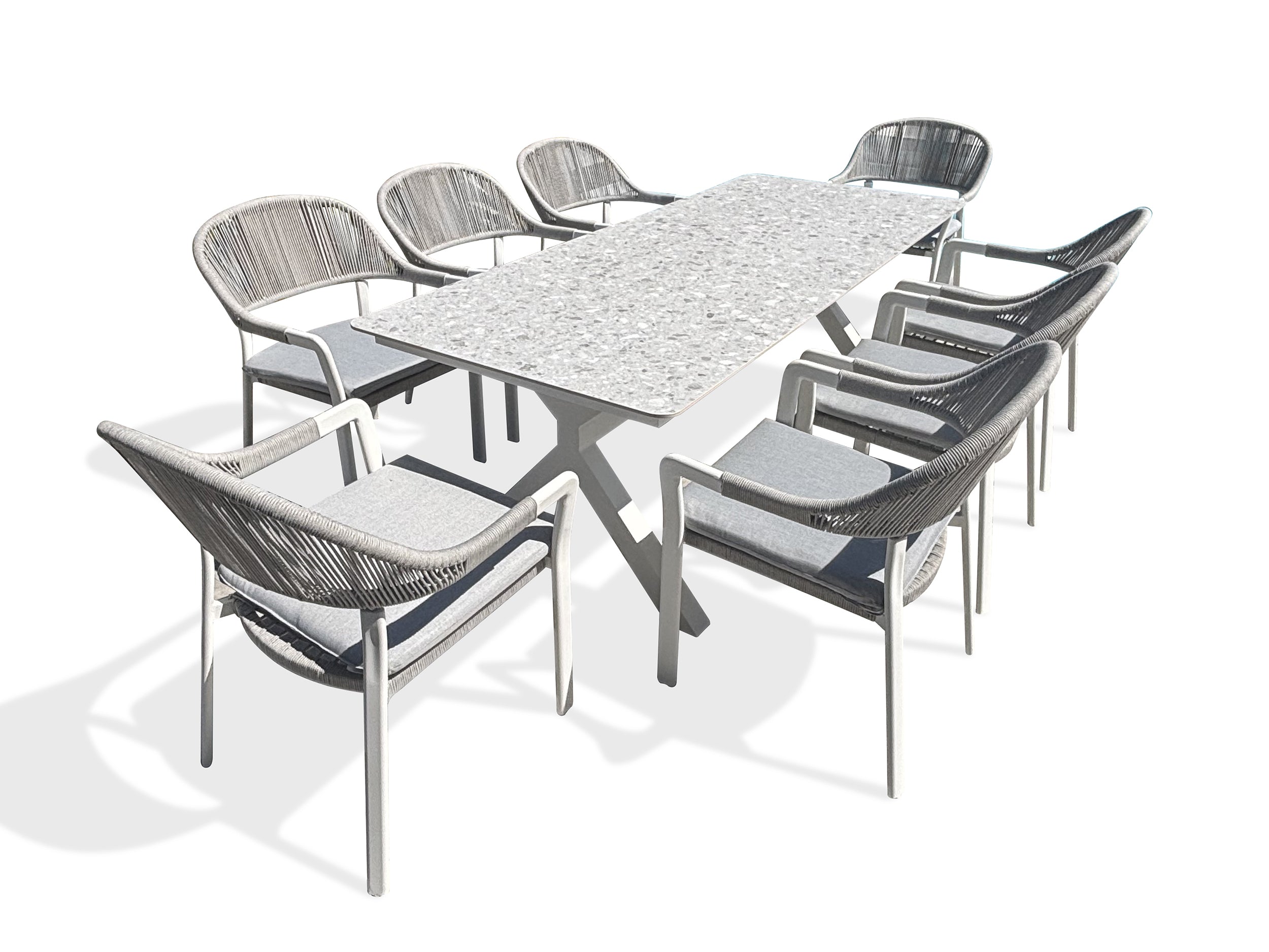 Ensemble repas de jardin Abella 8 places - Blanc 220 cm