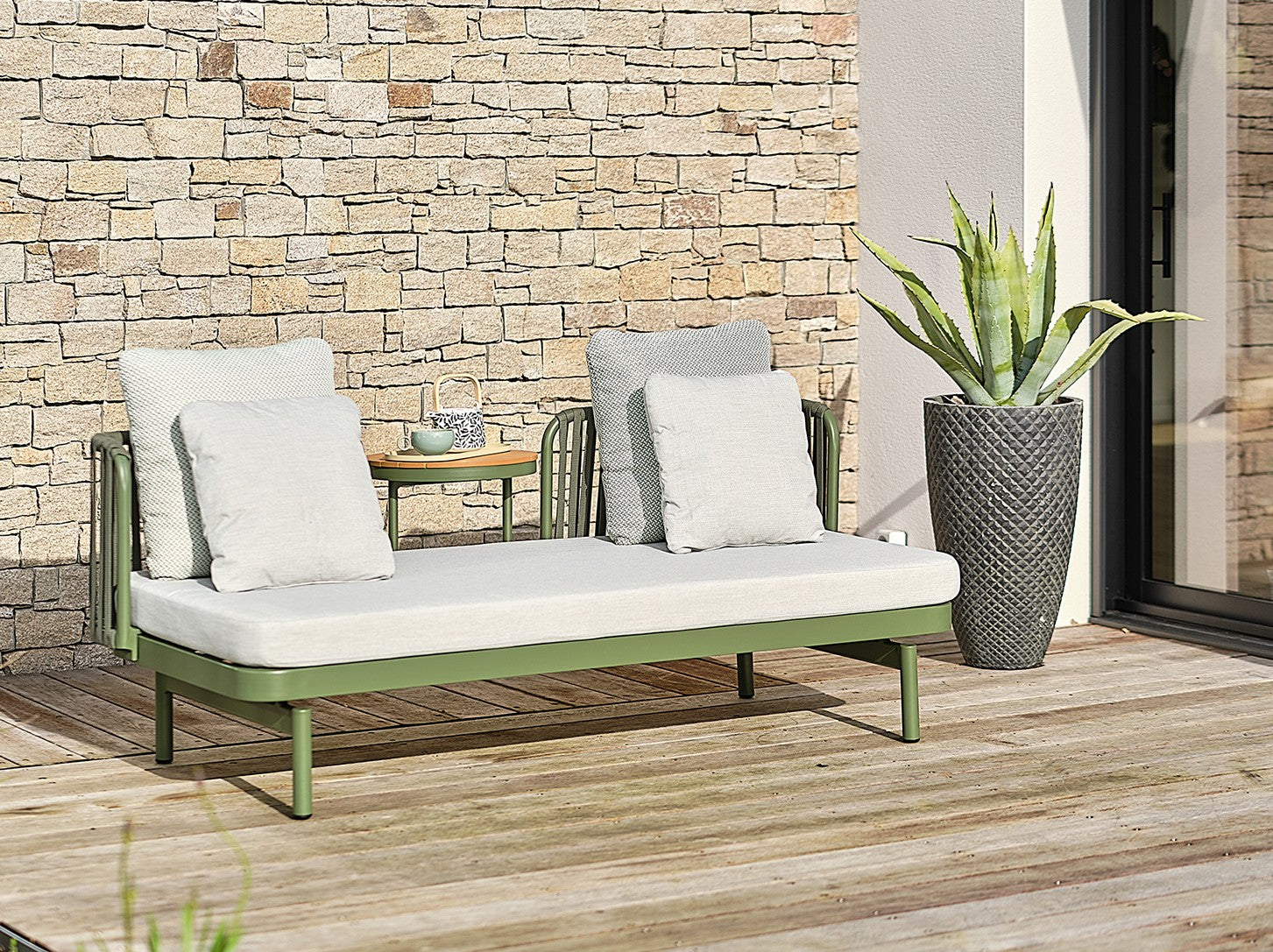 Canapé de jardin 3 place BARLIA en aluminium - Olive 184 cm
