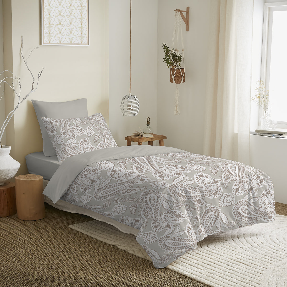 Pack 4 Pièces Housse de couette Imprimé 140 x 200 cm - Drap housse 90 x 190 cm - 100% Coton 57 Fils