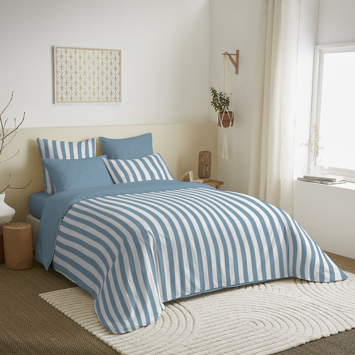 Pack 6 pièces Housse de couette Imprimé 240 x 260 cm - Drap housse 180 x 200 cm - 100% Coton 57 Fils