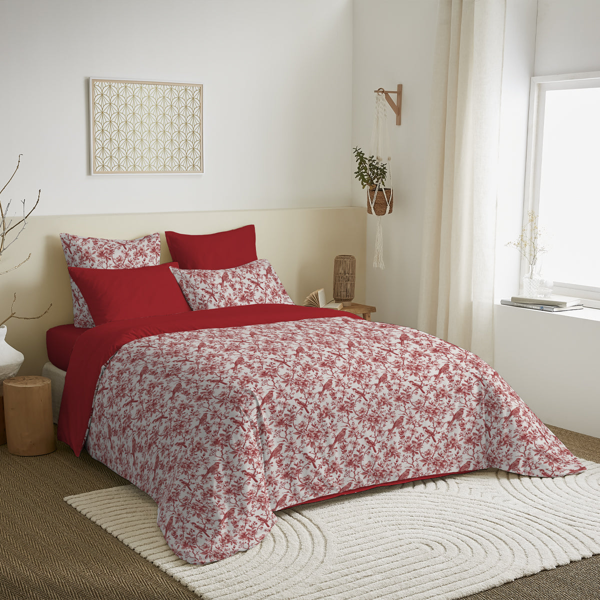 Pack 6 pièces Housse de couette Imprimé 240 x 260 cm - Drap housse 180 x 200 cm - 100% Coton 57 Fils