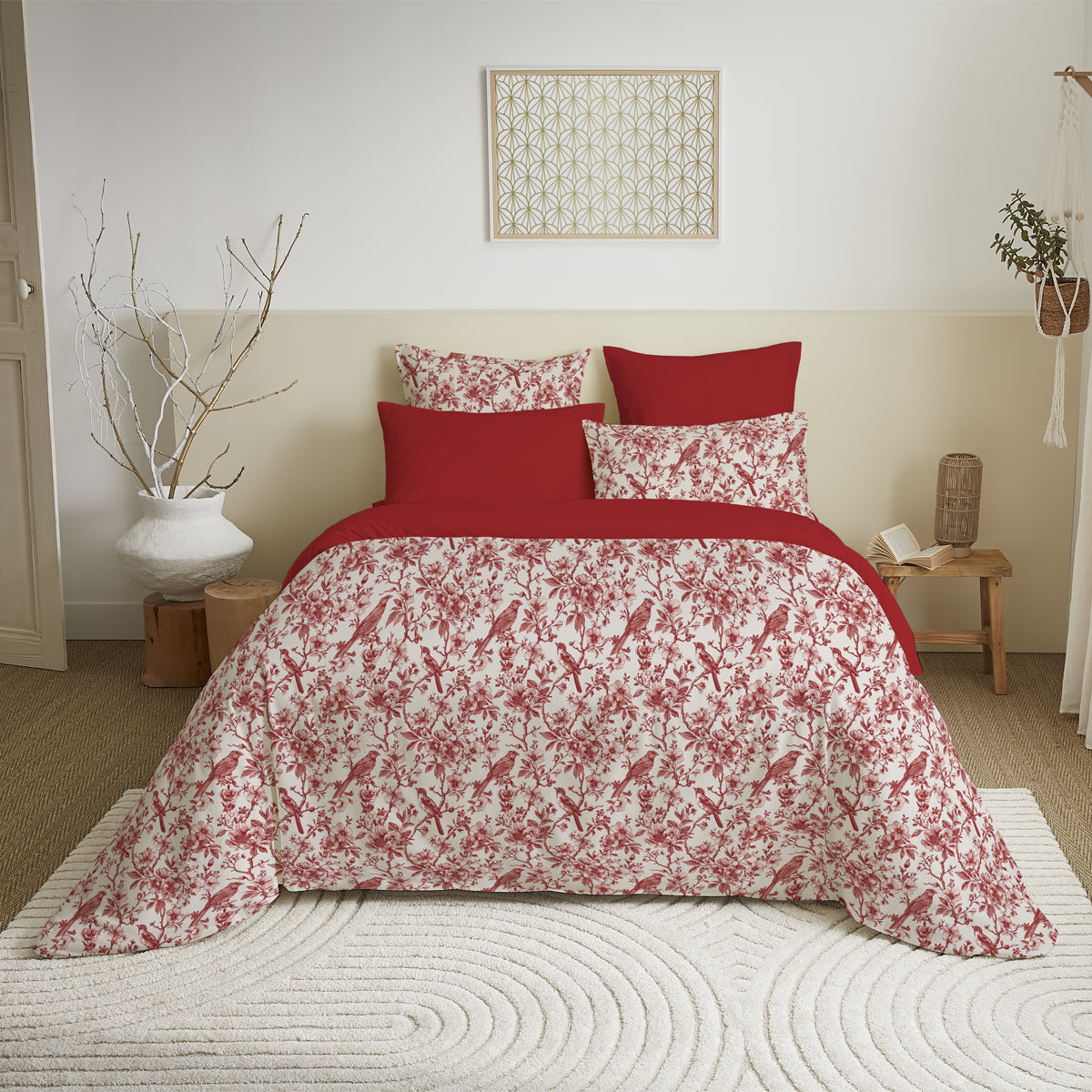 Pack 6 pièces Housse de couette Imprimé 240 x 260 cm - Drap housse 180 x 200 cm - 100% Coton 57 Fils