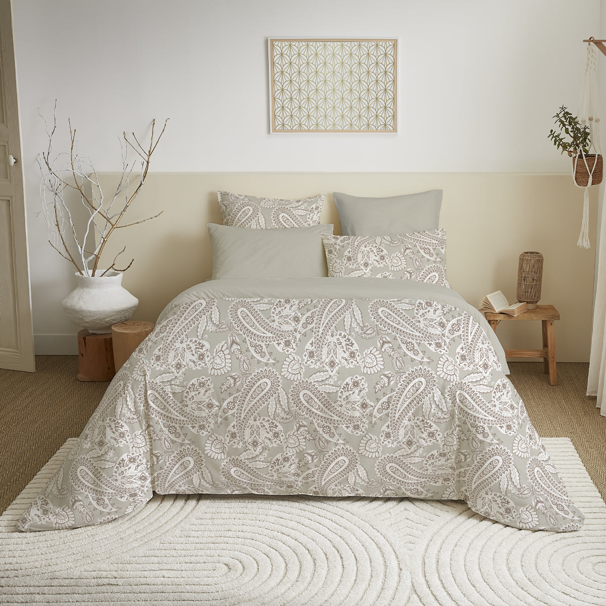 Pack 6 pièces Housse de couette Imprimé 240 x 260 cm - Drap housse 180 x 200 cm - 100% Coton 57 Fils