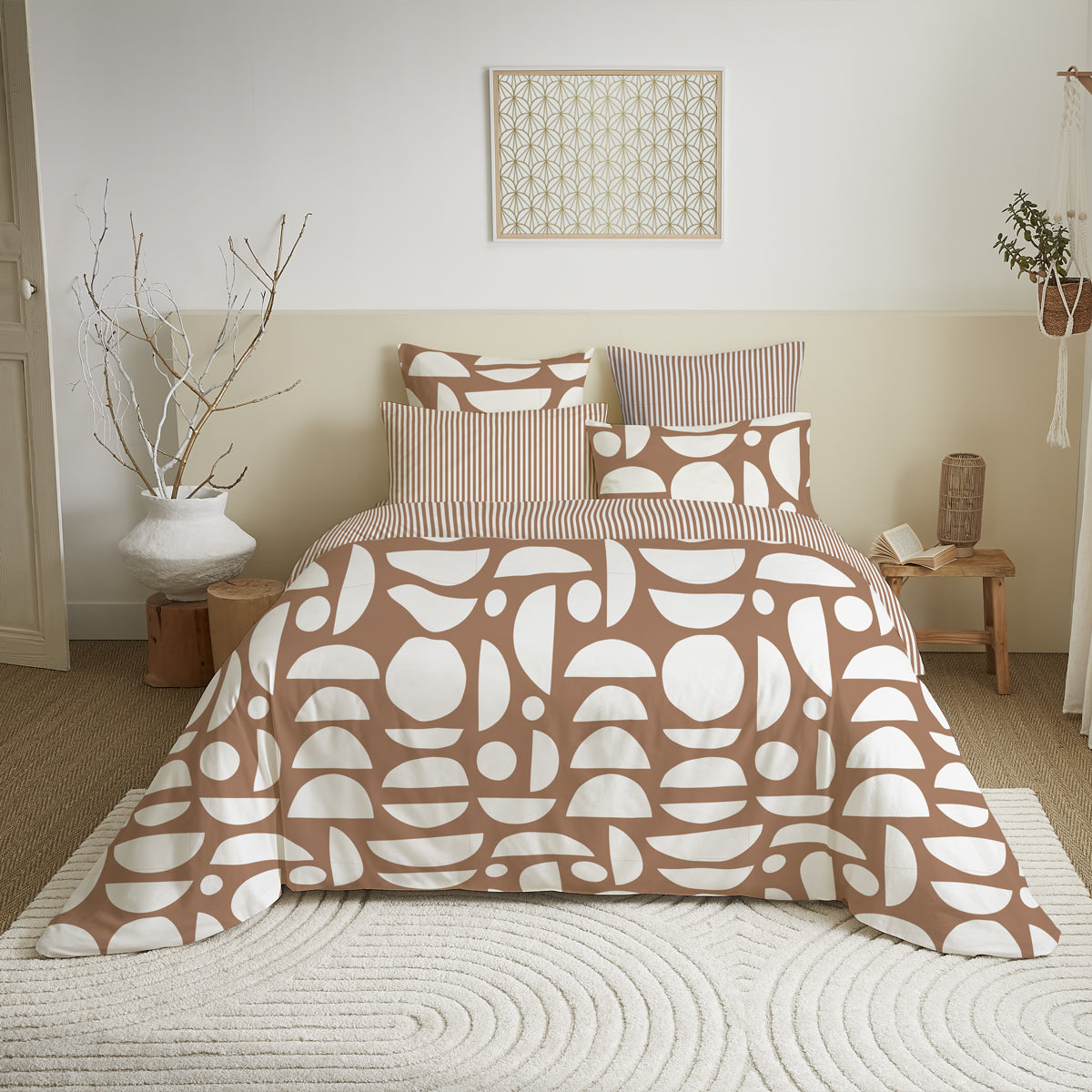 Pack 6 pièces Housse de couette Imprimé 240 x 260 cm - Drap housse 180 x 200 cm - 100% Coton 57 Fils