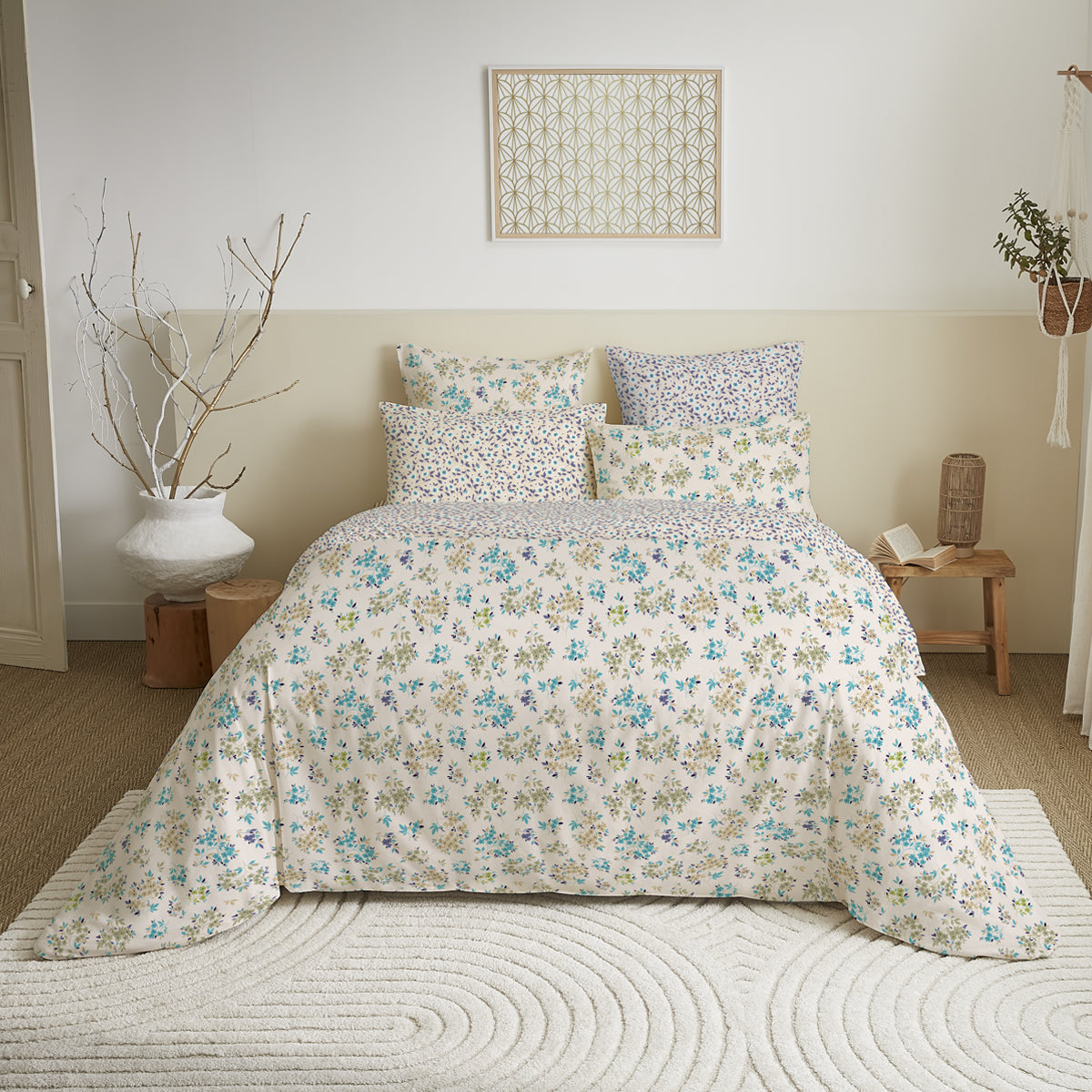 Pack 6 pièces Housse de couette Imprimé 240 x 260 cm - Drap housse 180 x 200 cm - 100% Coton 57 Fils