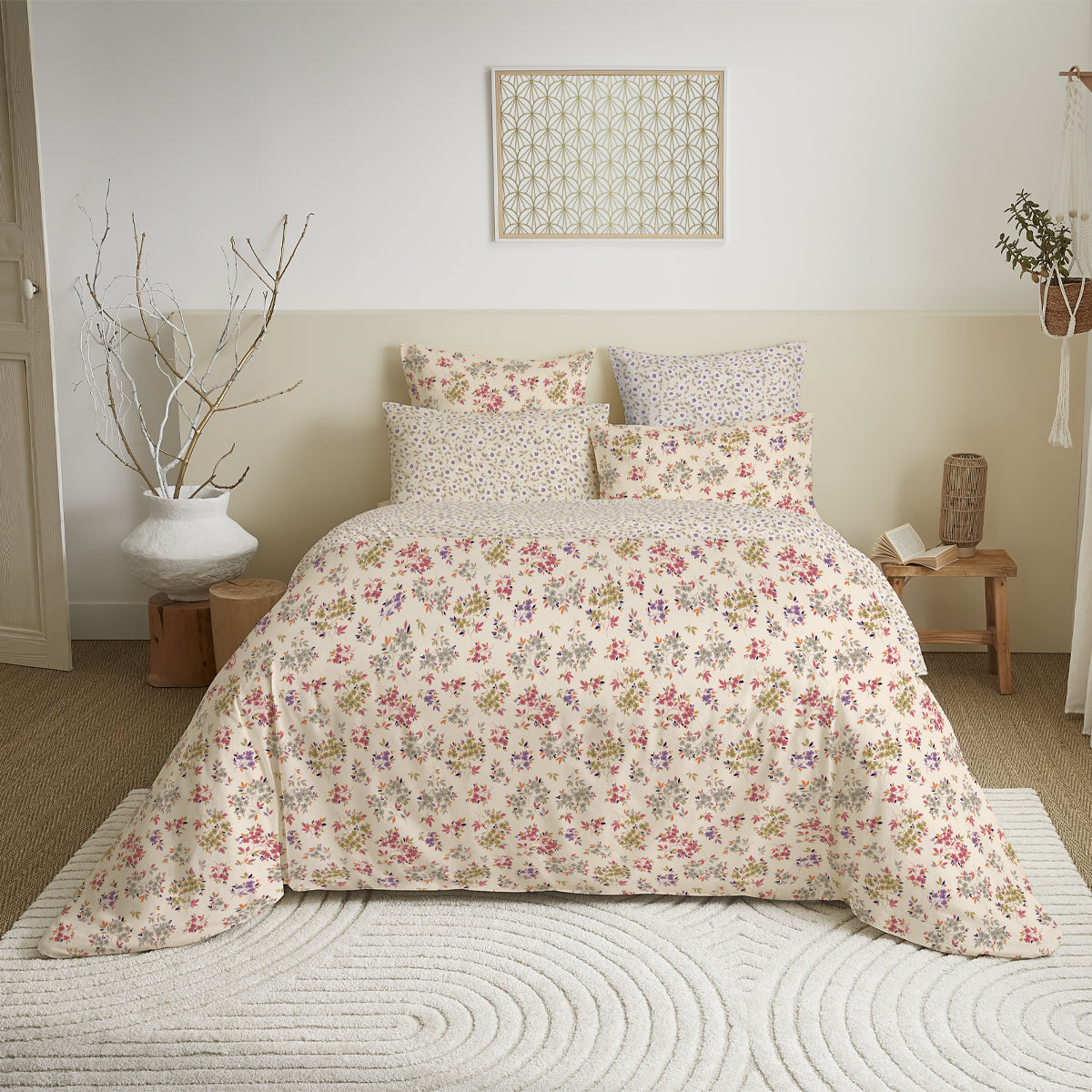 Pack 6 pièces Housse de couette Imprimé 240 x 260 cm - Drap housse 180 x 200 cm - 100% Coton 57 Fils