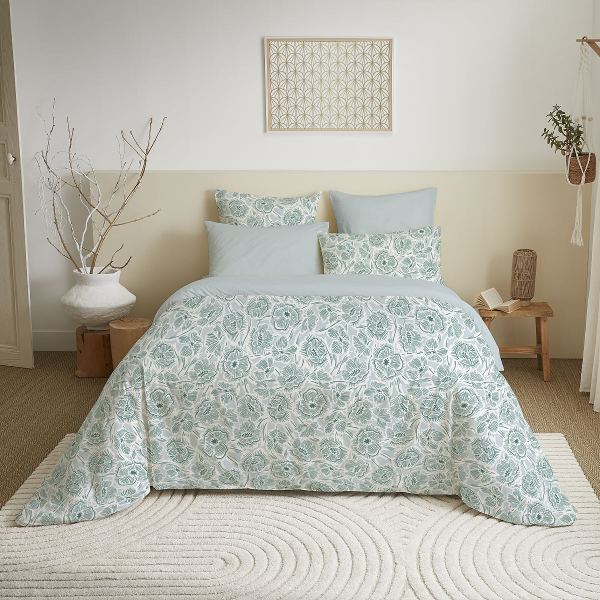 Pack 6 pièces Housse de couette Imprimé 220 x 240 cm - Drap housse 140 x 190 cm - 100% Coton 57 Fils
