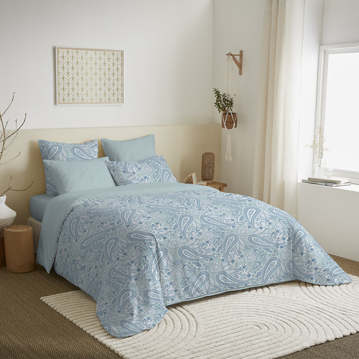 Pack 6 pièces Housse de couette Imprimé 240 x 260 cm - Drap housse 180 x 200 cm - 100% Coton 57 Fils