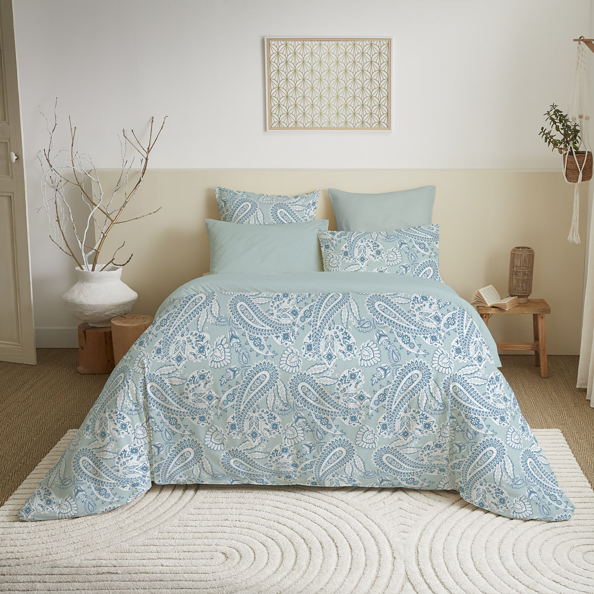 Pack 6 pièces Housse de couette Imprimé 240 x 260 cm - Drap housse 180 x 200 cm - 100% Coton 57 Fils